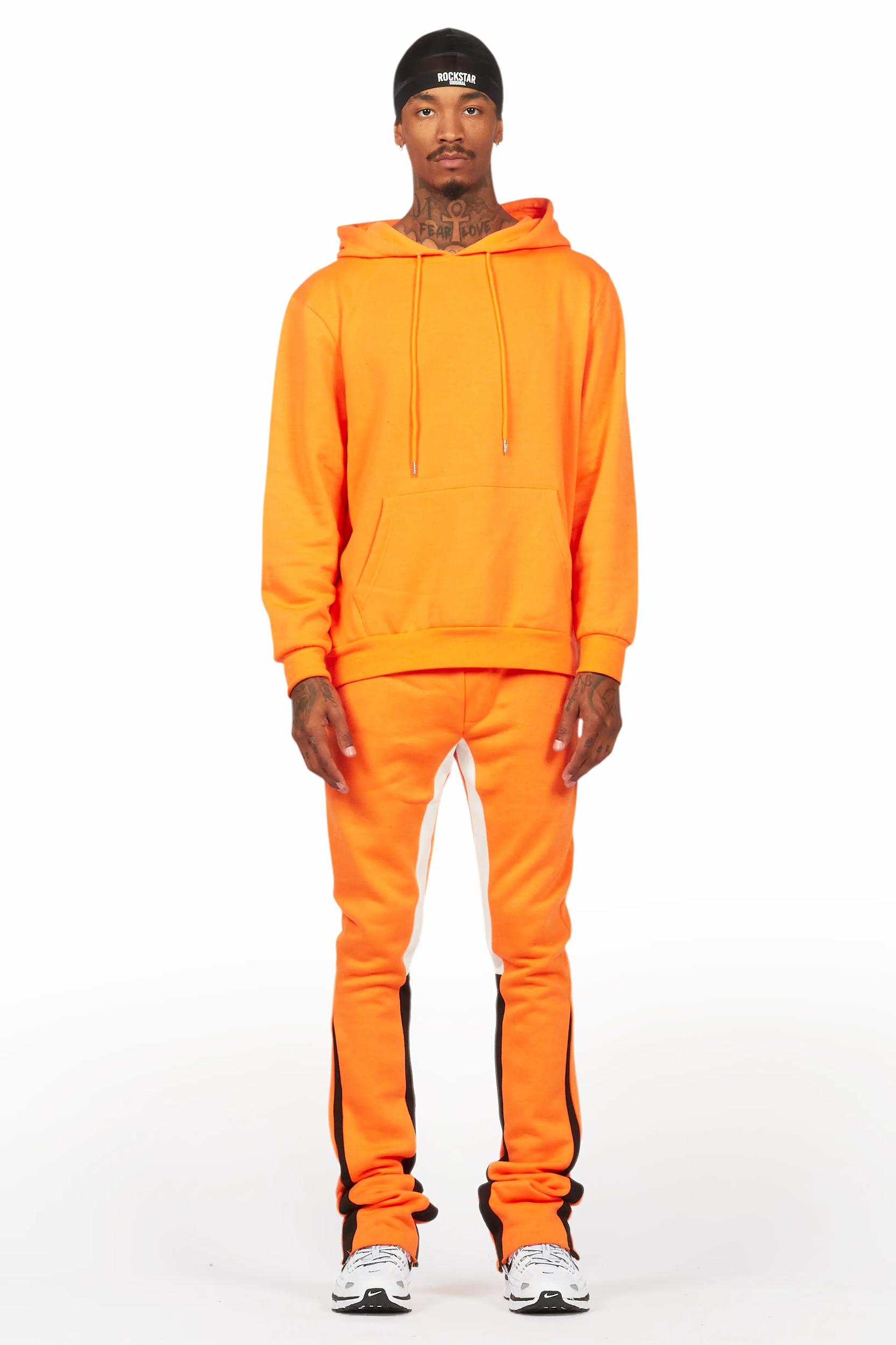 Basic Orange Hoodie/Stacked Flare Track Set Male Product Image
