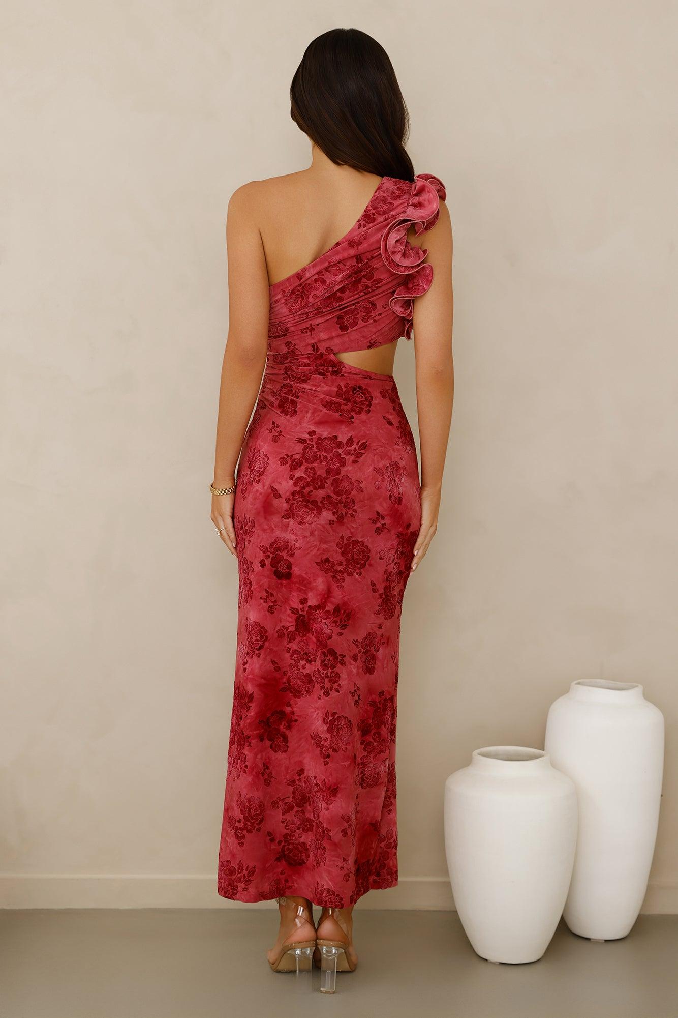Mystique Beauty One Shoulder Maxi Dress Pink Product Image