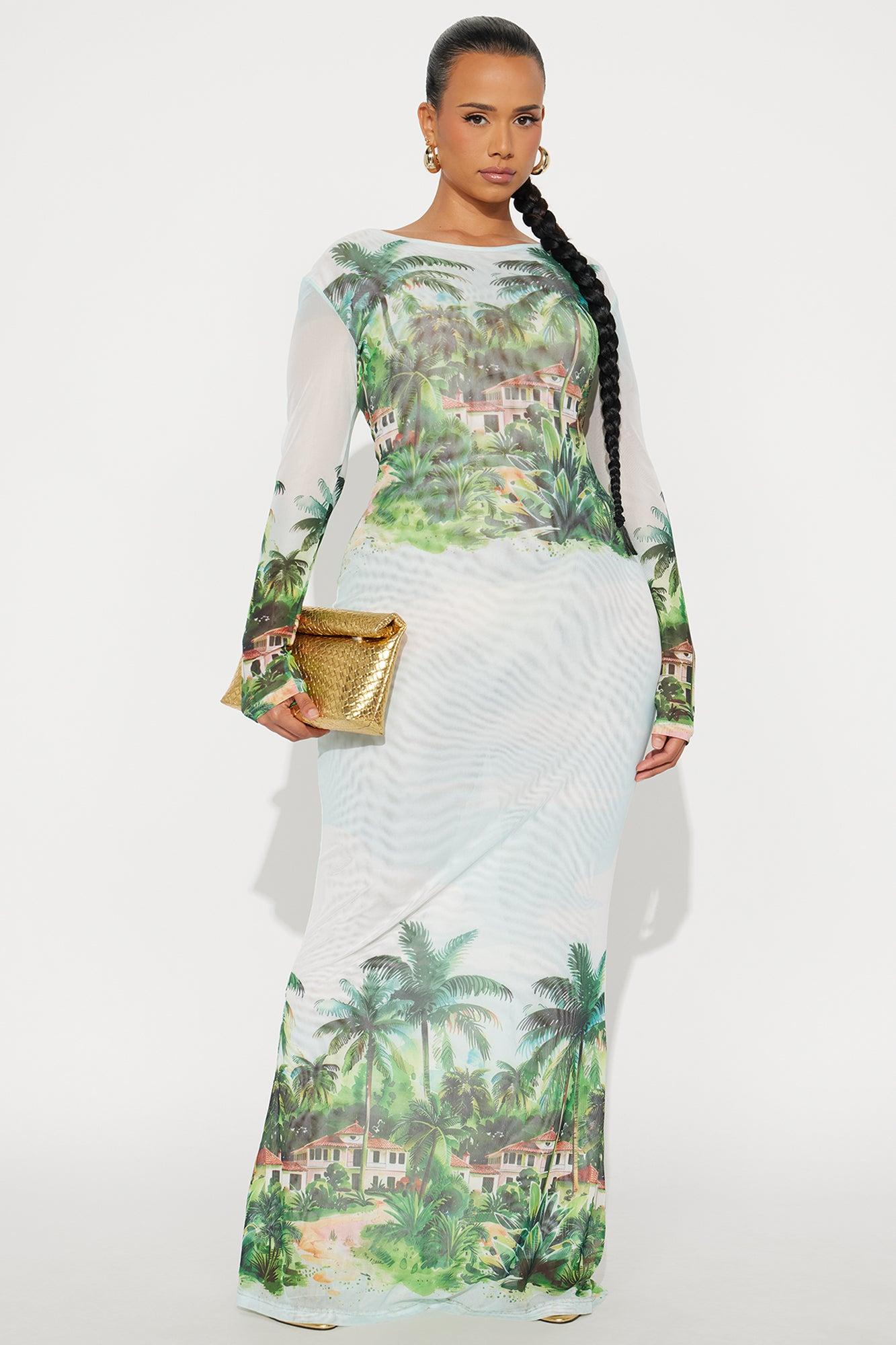 Paradiso Mesh Maxi Dress - Green/combo Female Product Image