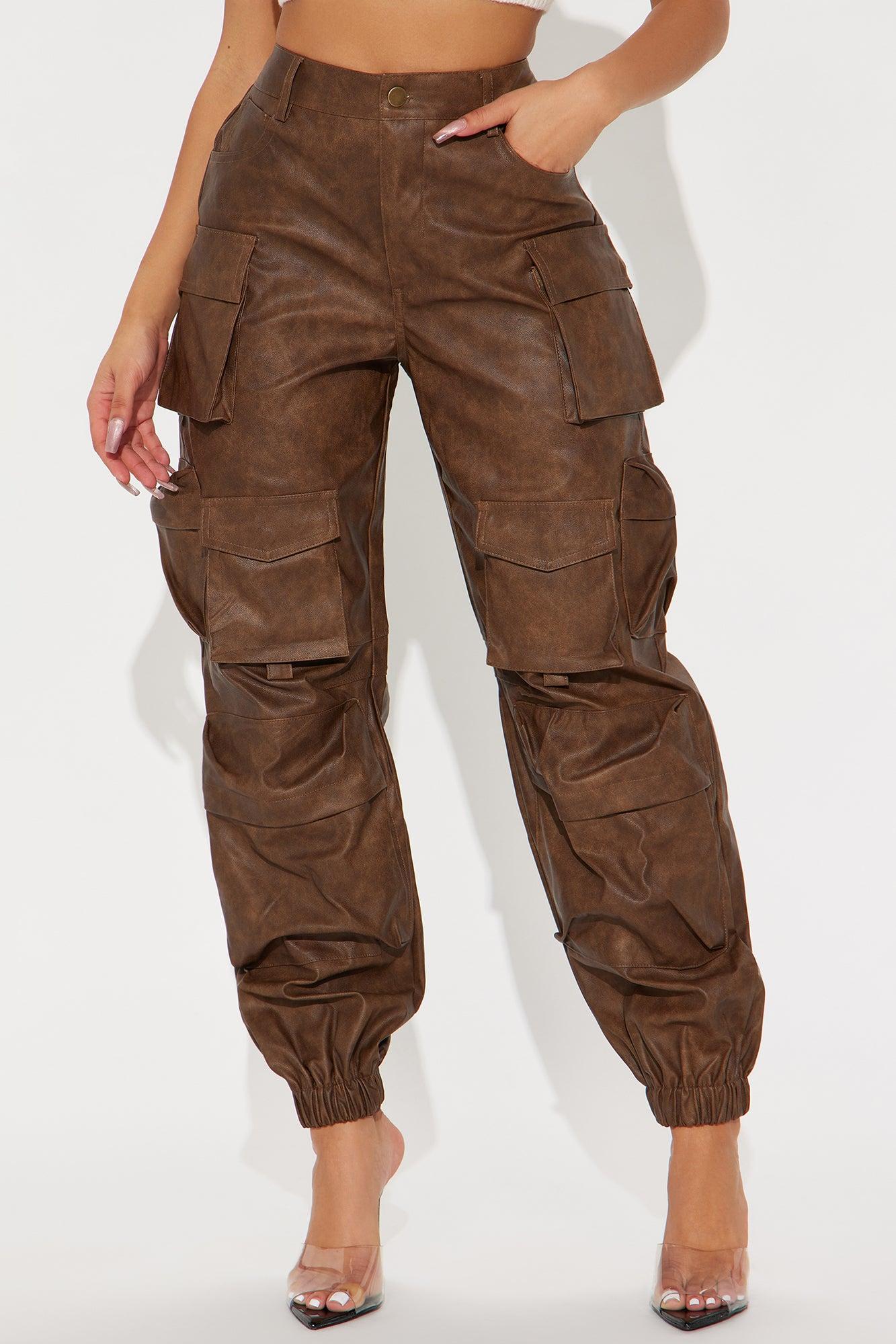 Weekend Warrior Washed Faux Leather Cargo Jogger - Brown Product Image
