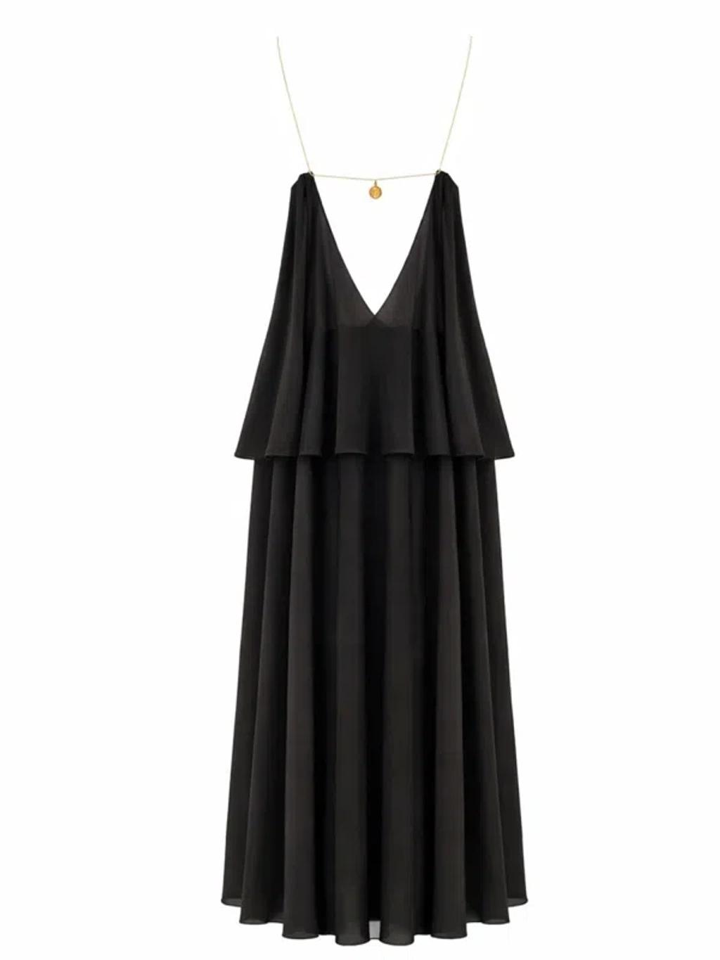 CHLOÉ Open-back Embellished Tiered Silk-georgette Maxi Dress In Black Product Image
