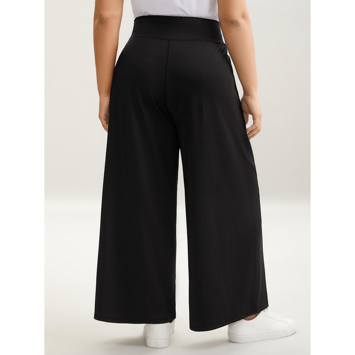 Plus Size Crossover Waist Very Stretchy Wide-Leg Pants Women Black Timeless Bodycon Mid Rise Elegant Pants BloomChic 30/6X Product Image