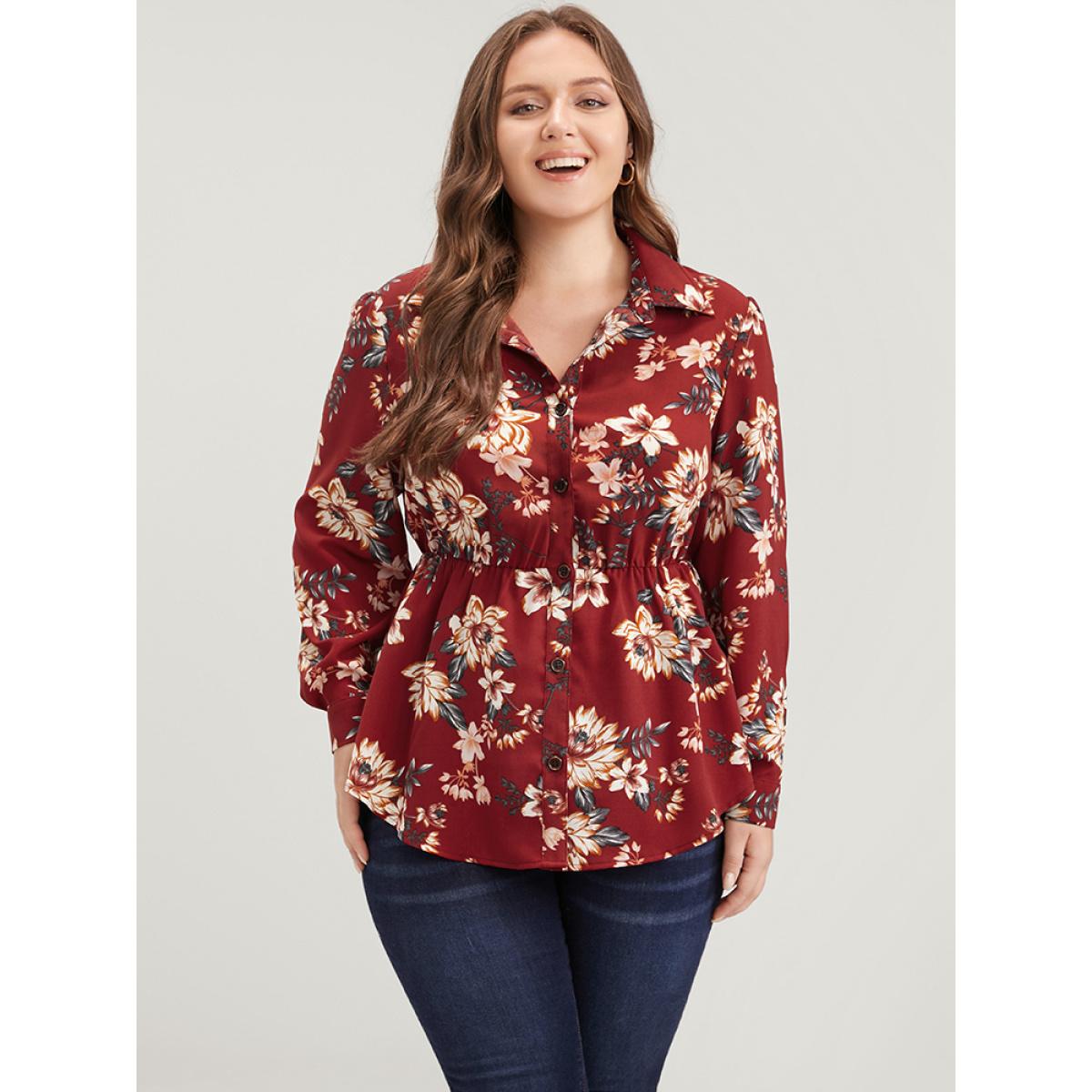 Plus Size Scarlet Floral Print Shirt Collar Button Up Blouse Women Elegant Long Sleeve Shirt collar Dailywear Blouses BloomChic 22-24/3X Product Image
