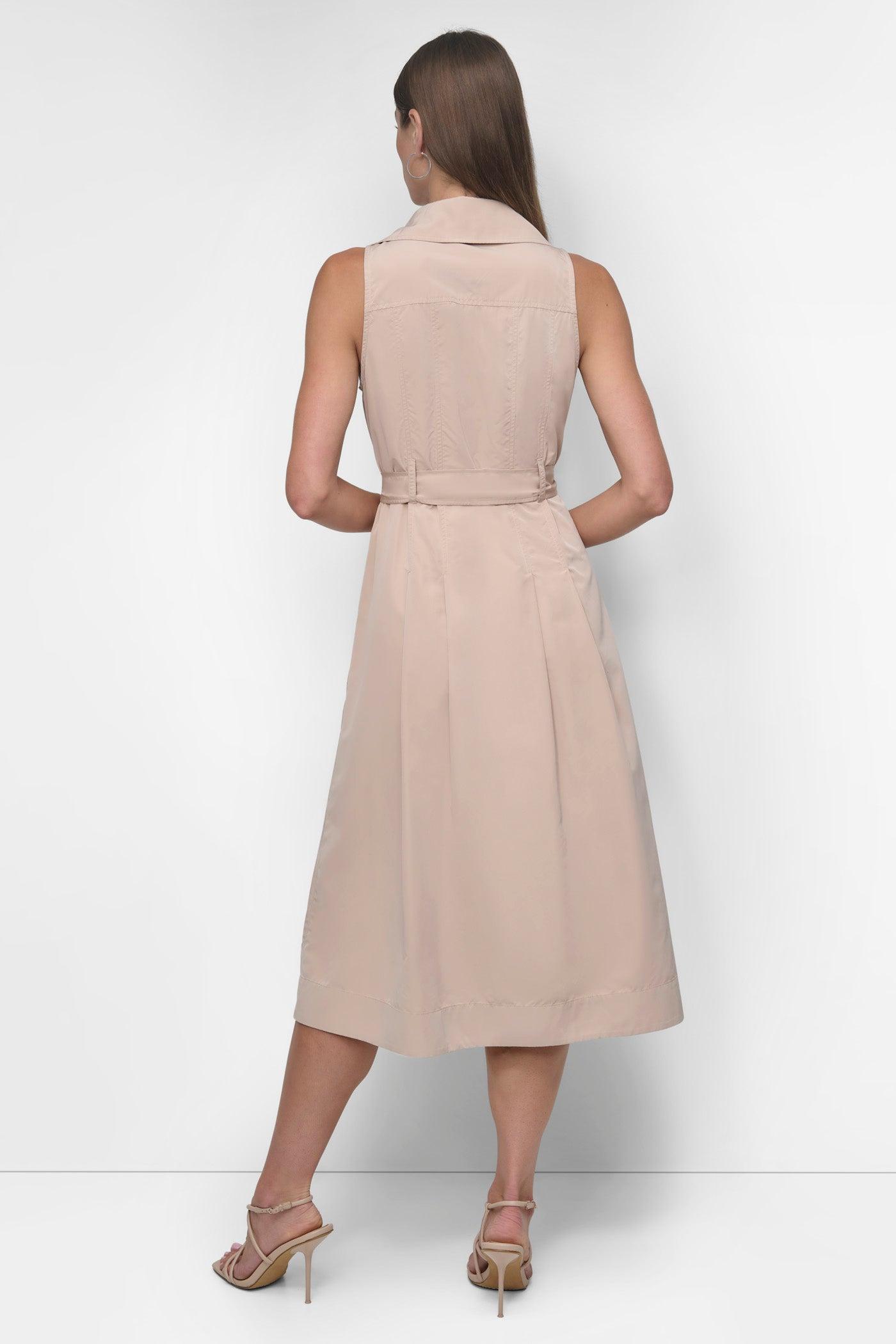 SLEEVELESS TECH COTTON BELTED MIDI DRESS Product Image