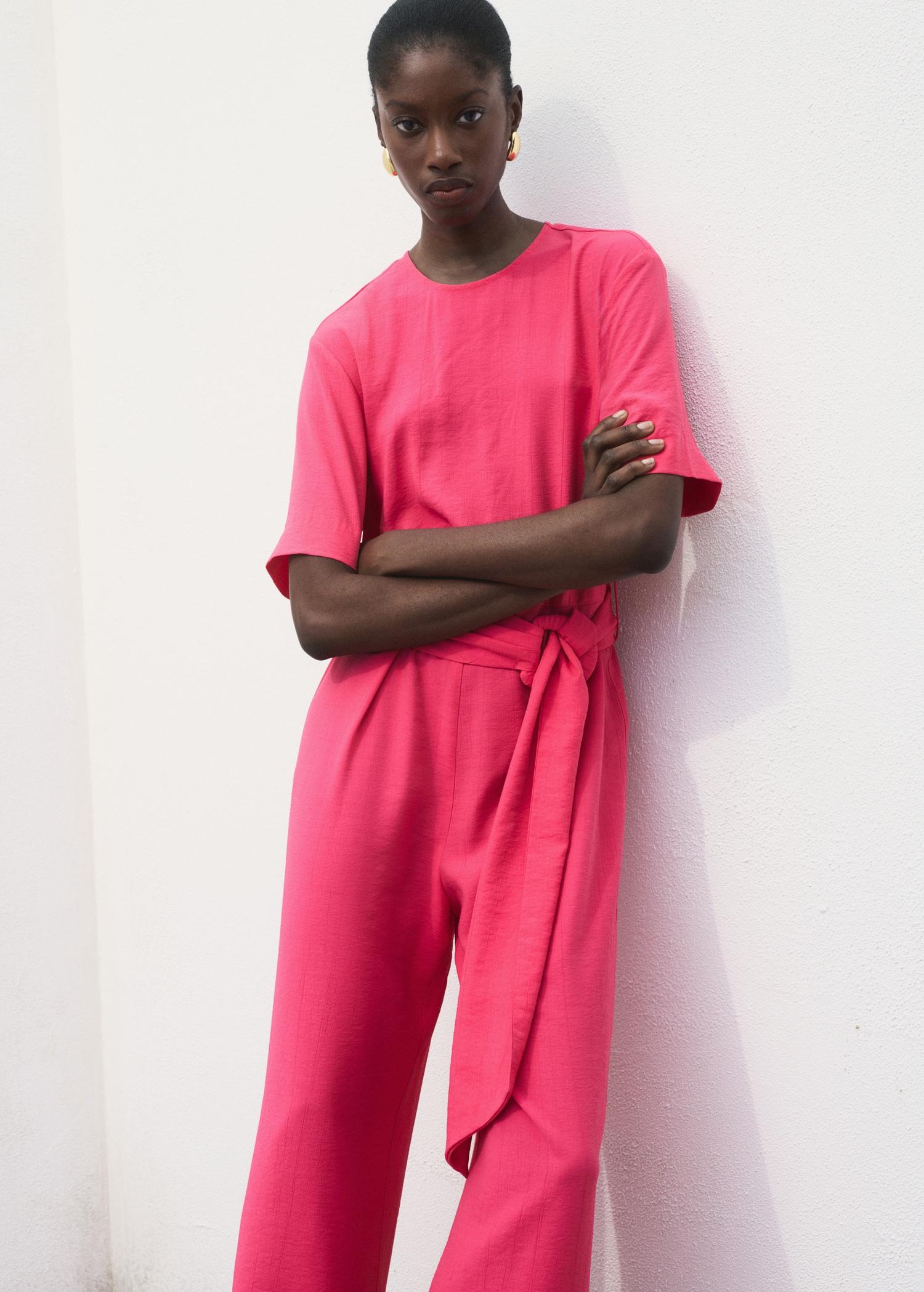 Straight-fit short-sleeved jumpsuit with belt - Women | MANGO USA Product Image