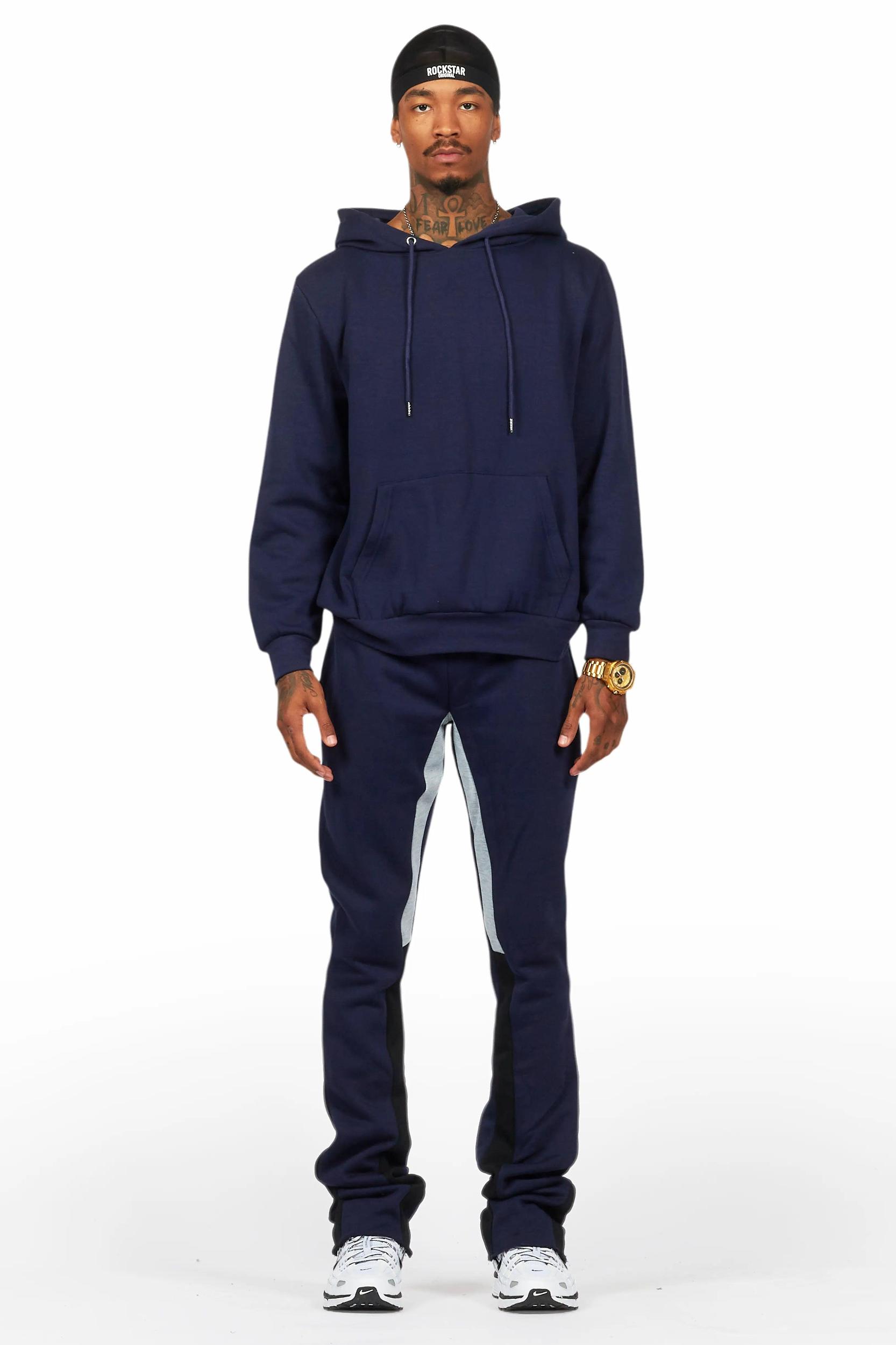 Basic Navy Hoodie/Stacked Flare Track Set Male Product Image