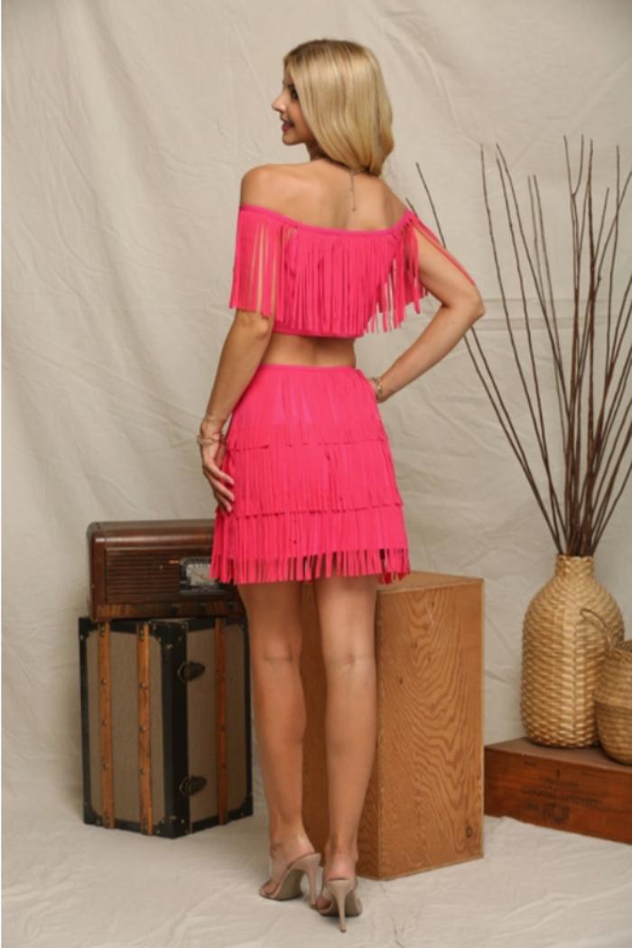 Western Fringed Top Mini Skirt Set Product Image