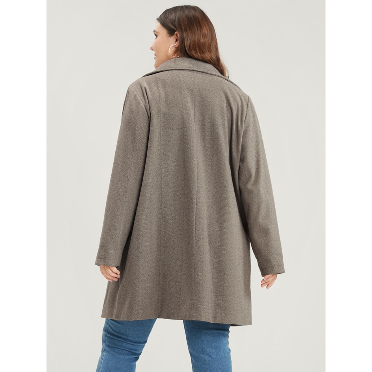 Plus Size Solid Pocket Detail Button Up Coat Women LightBrown Casual Button Ladies Dailywear Winter Coats BloomChic 14-16/1X Product Image