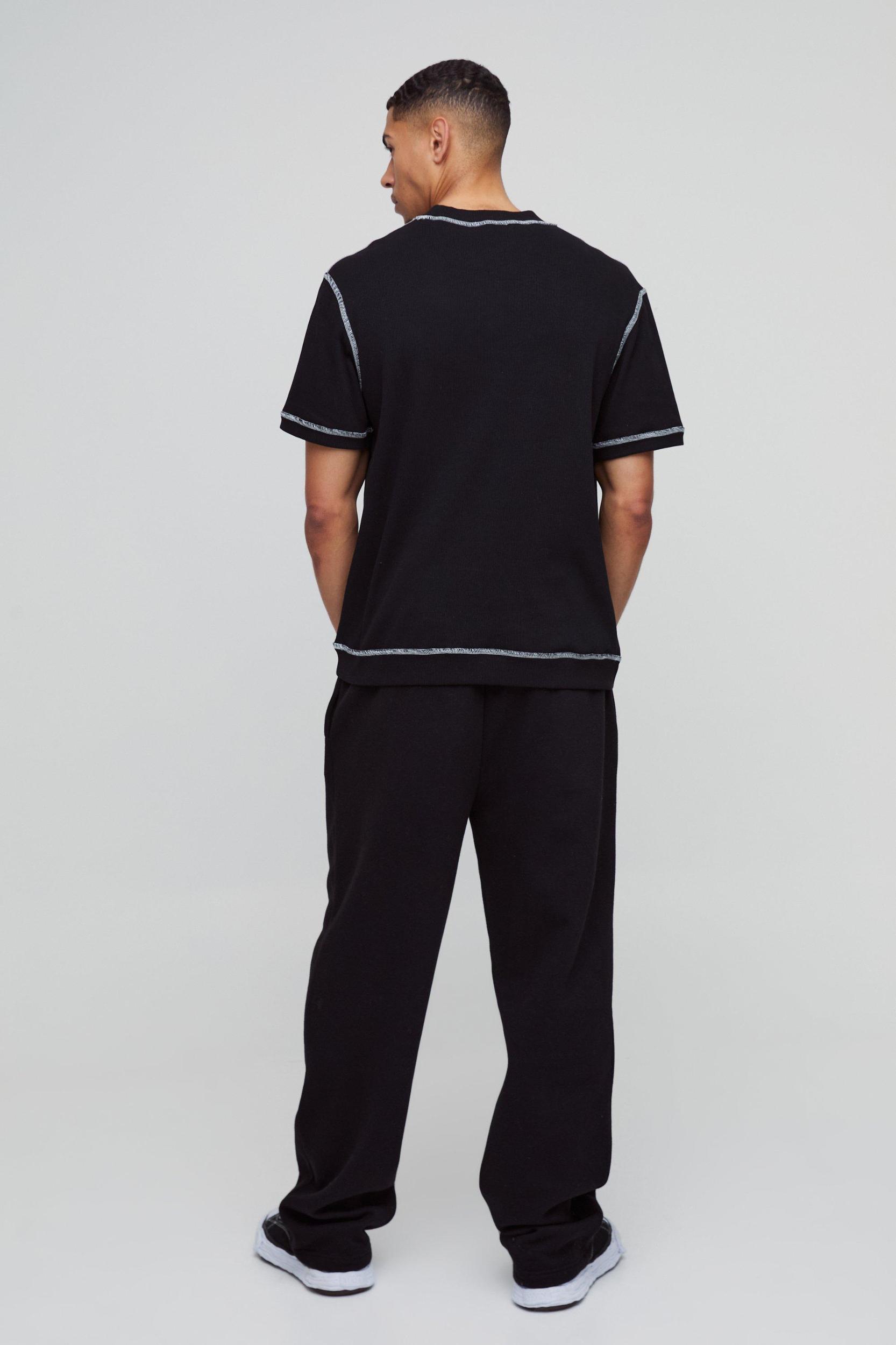 Boxy Rib Contrast Stitch T-Shirt | boohooMAN USA Product Image