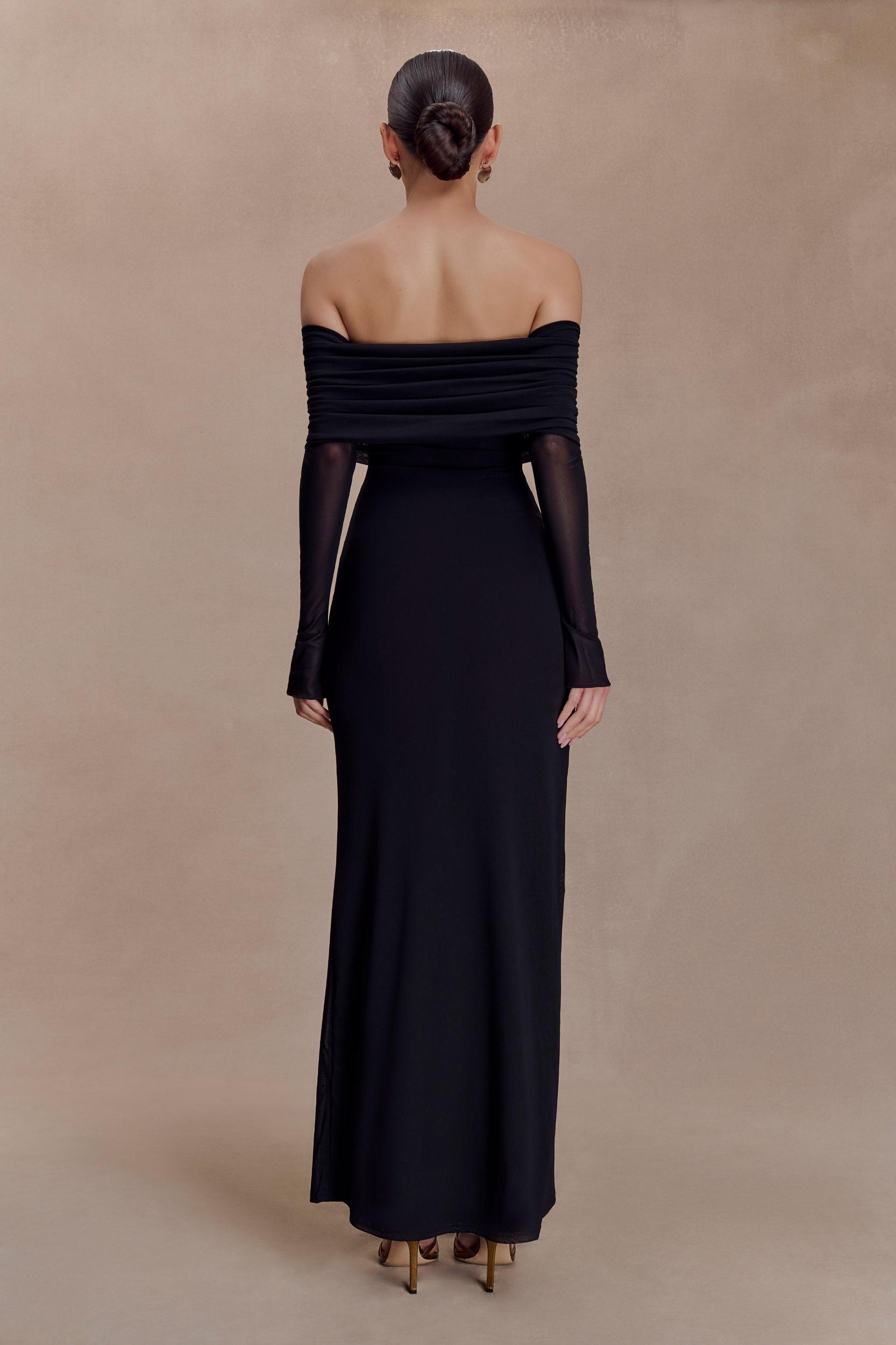 Josie Off Shoulder Mesh Maxi Dress - Black Product Image