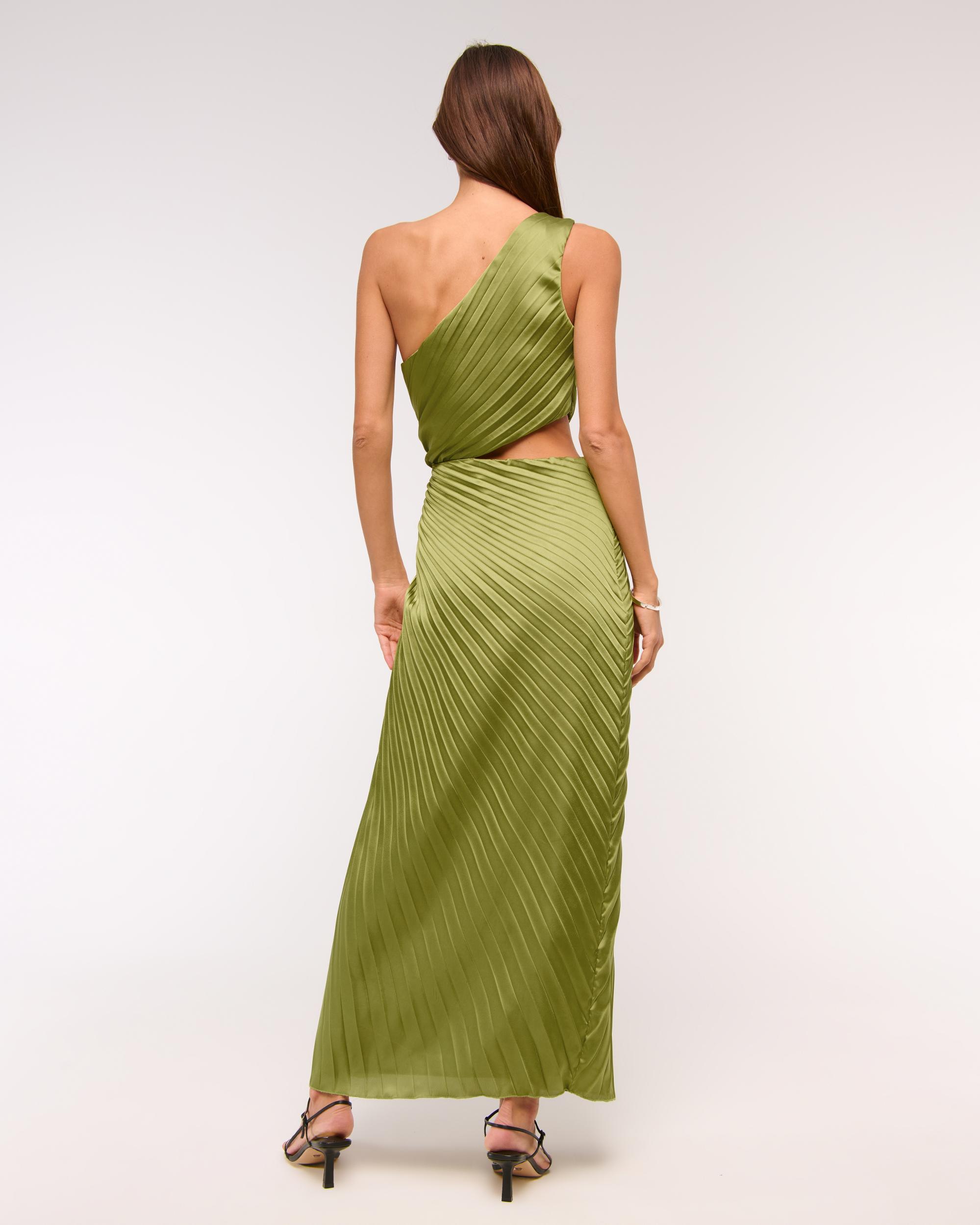 The A&F Giselle Pleated One-Shoulder Cutout Maxi Dress Product Image
