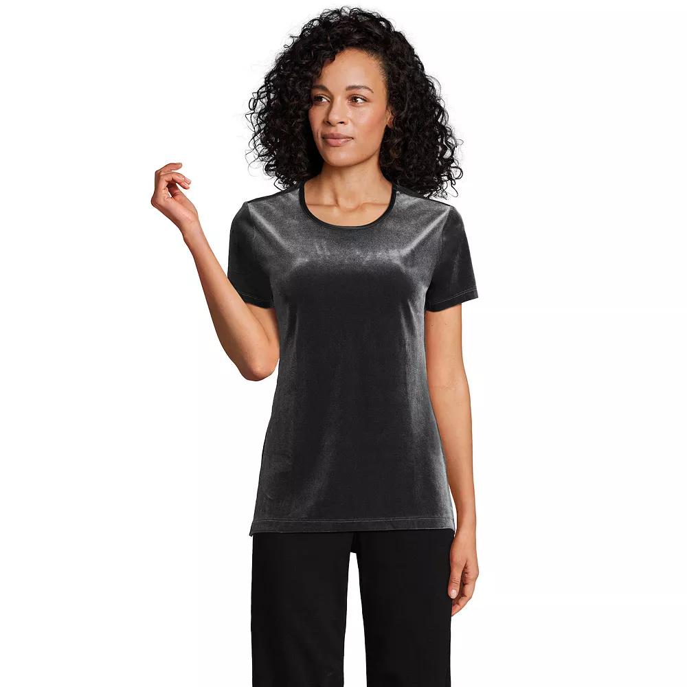 Women's Lands' End Velvet Crewneck Top, Size: Medium, Deep Balsam Product Image