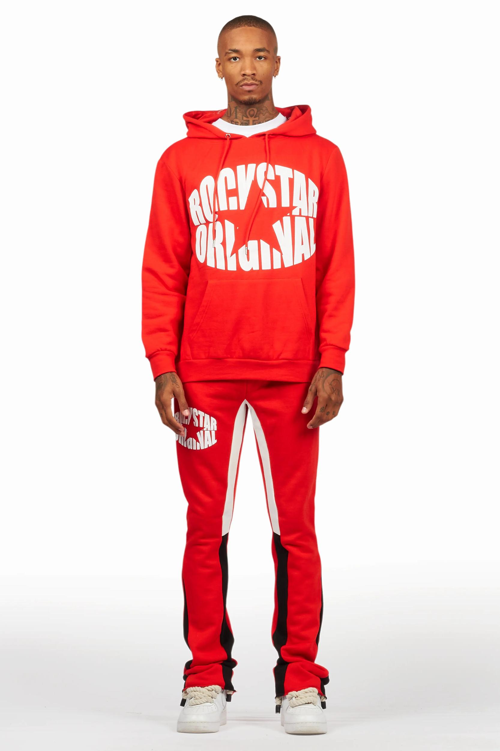 States Red Hoodie Stacked Flare Track Set Male Product Image
