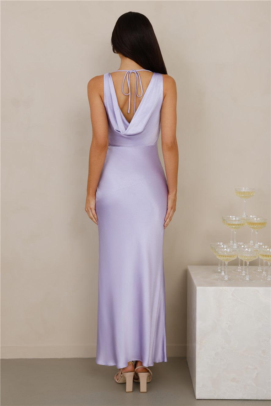 The Loretta Cowl Satin Maxi Dress Lilac Product Image