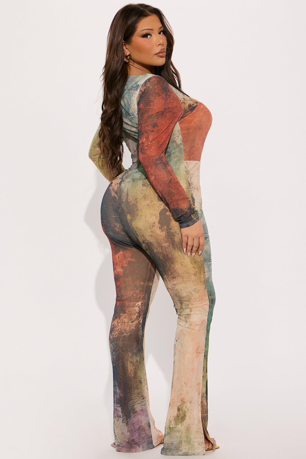 Lost In The Trance Mesh Jumpsuit - Sage/combo Product Image