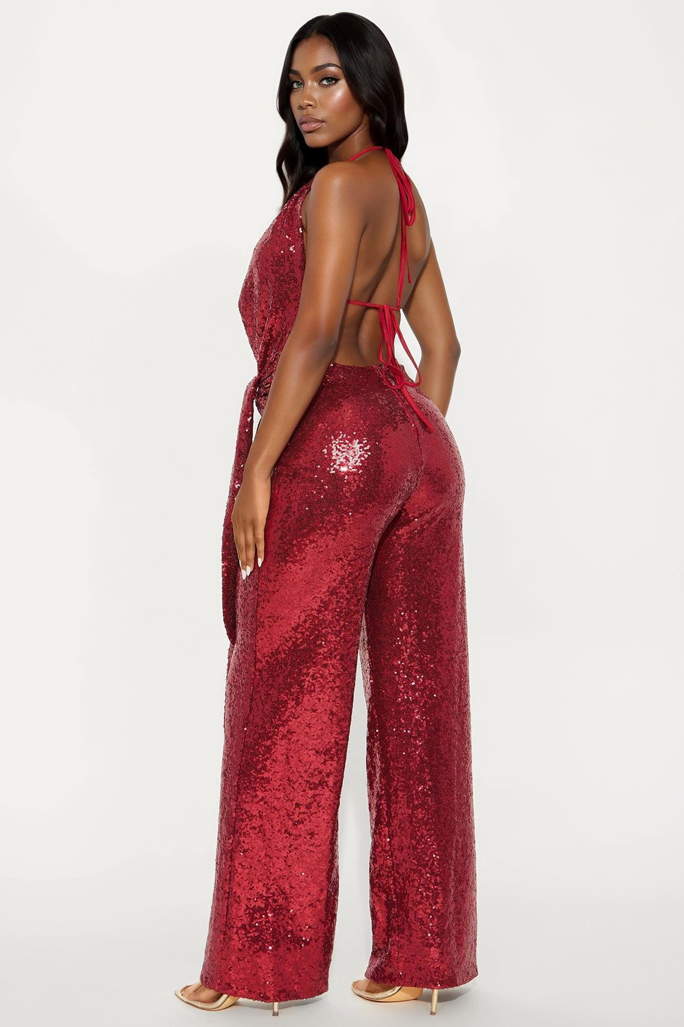 Call Me Sequin Jumpsuit - Burgundy Female Product Image