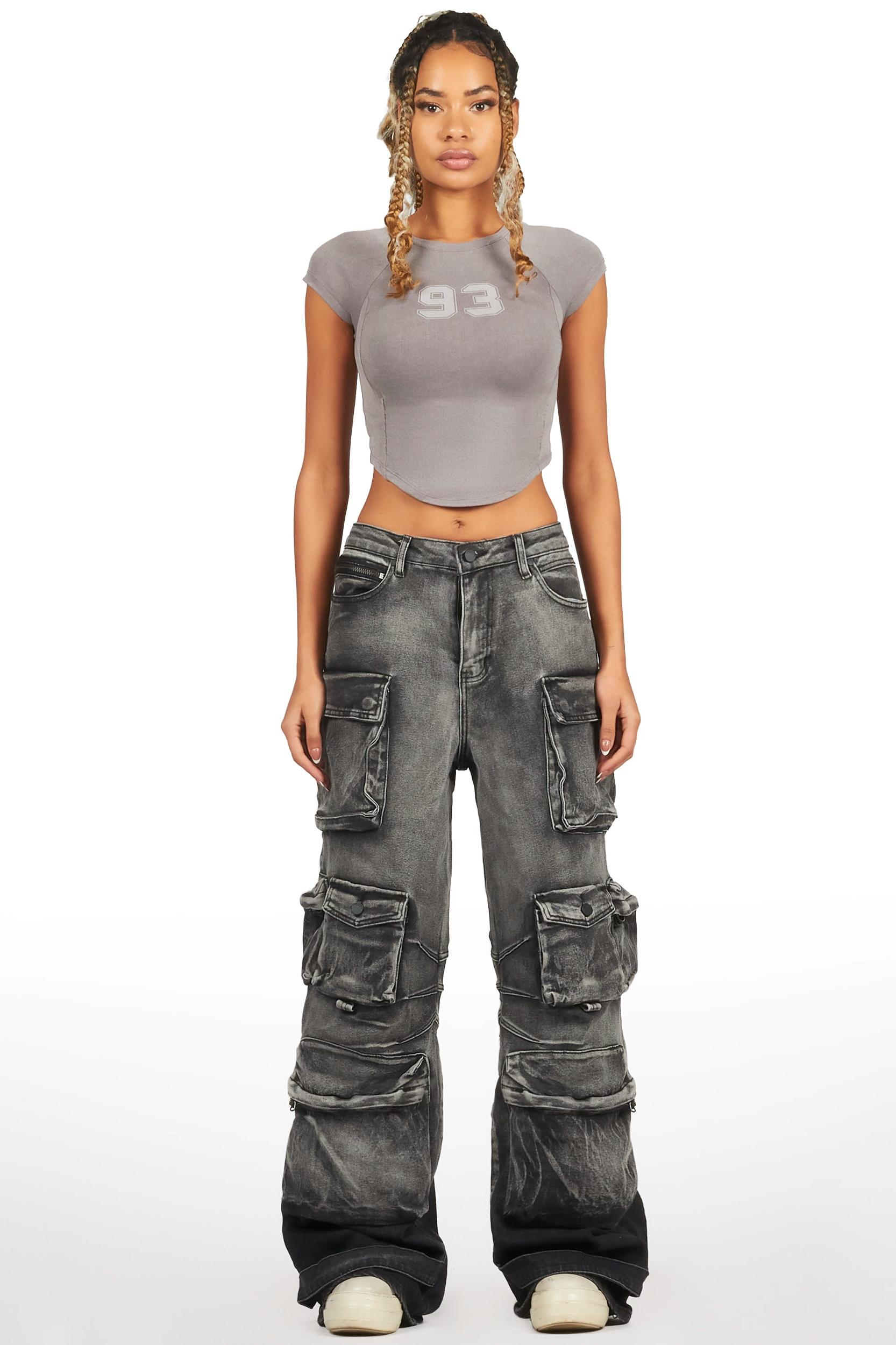 Sequoia Grey Wash Baggy Cargo Jean Female Product Image