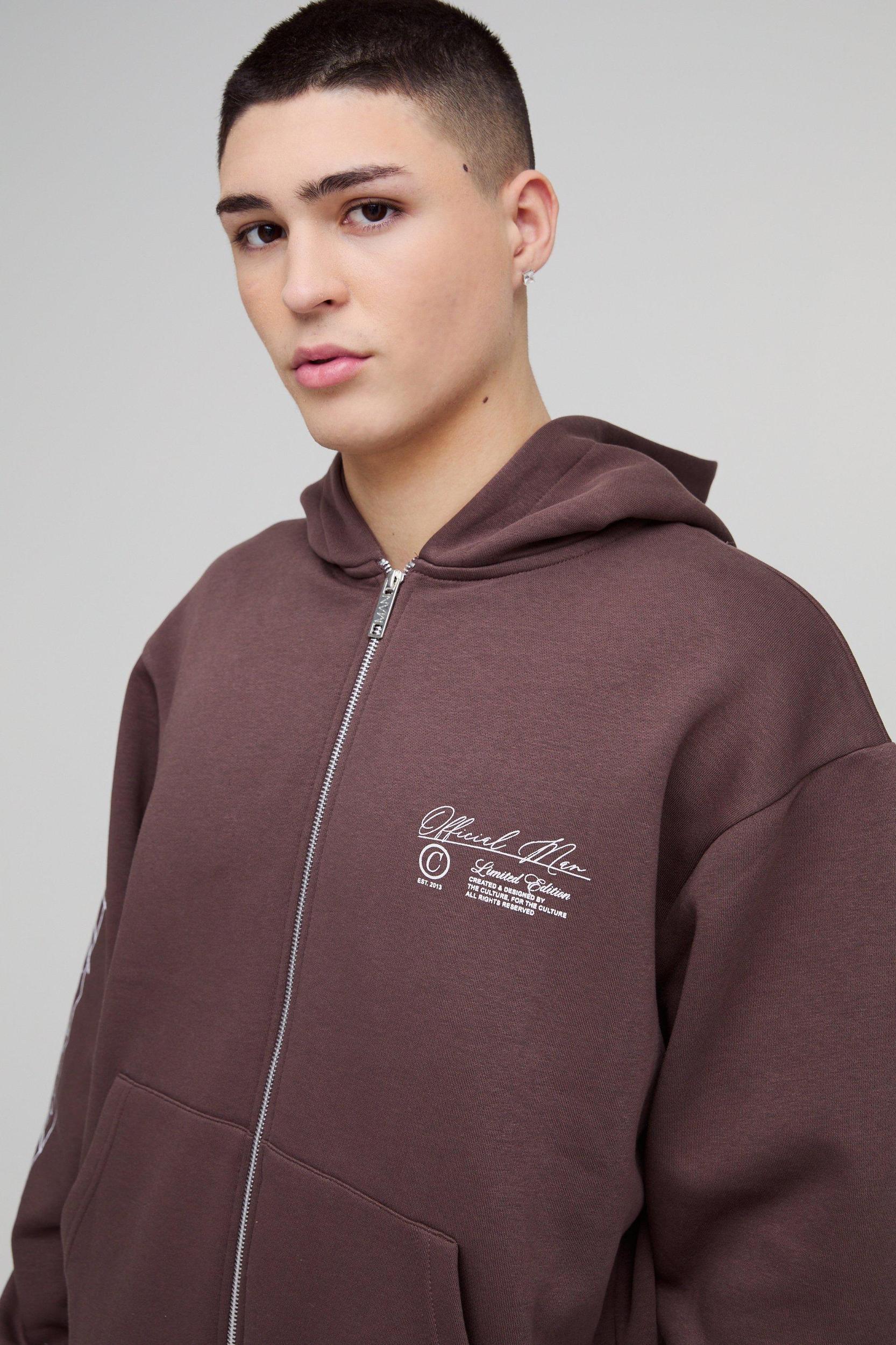 Oversized Boxy Official Man Zip Hooded Tracksuit | boohooMAN USA Product Image