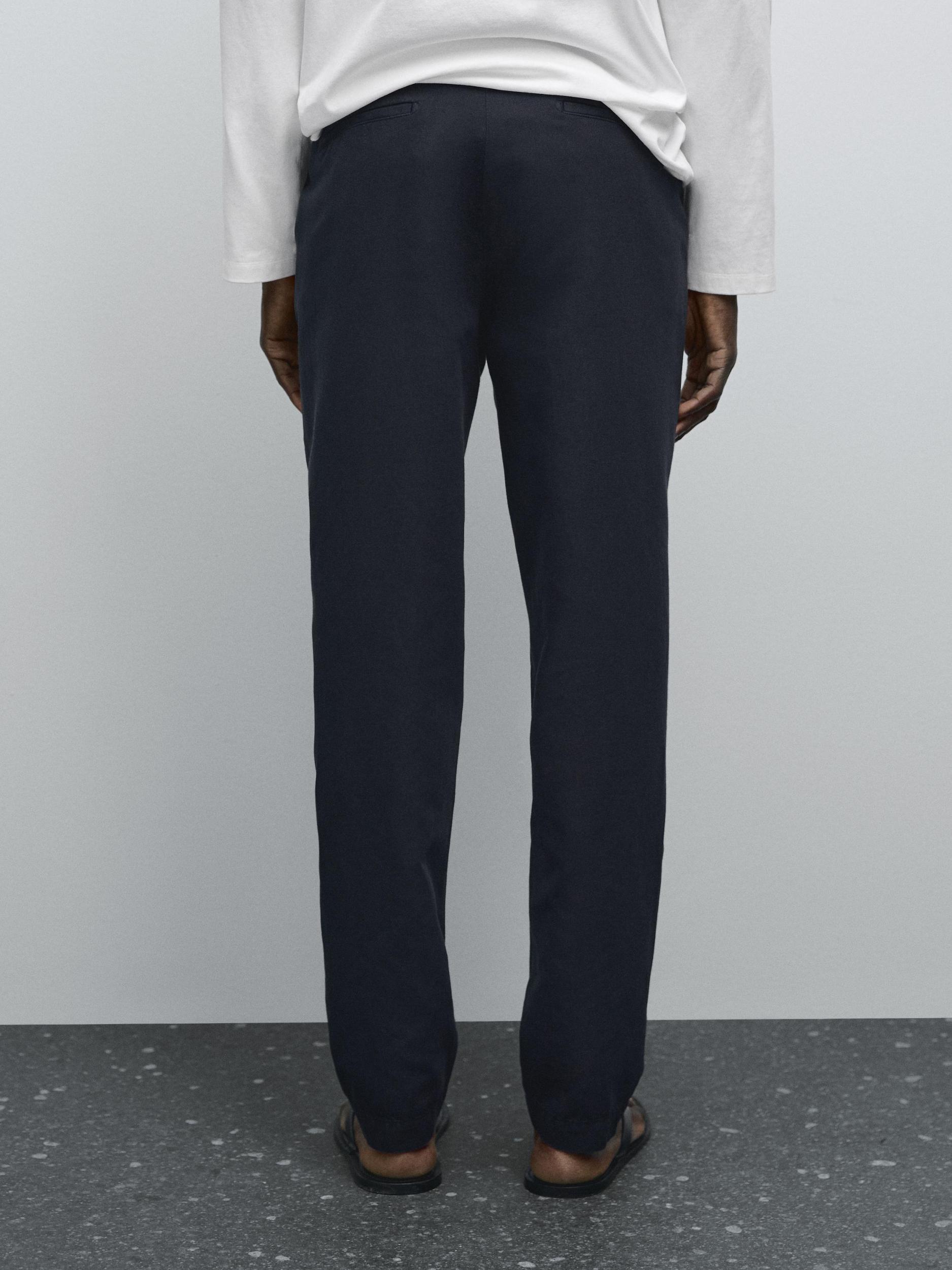Cotton and linen blend tapered fit trousers Product Image