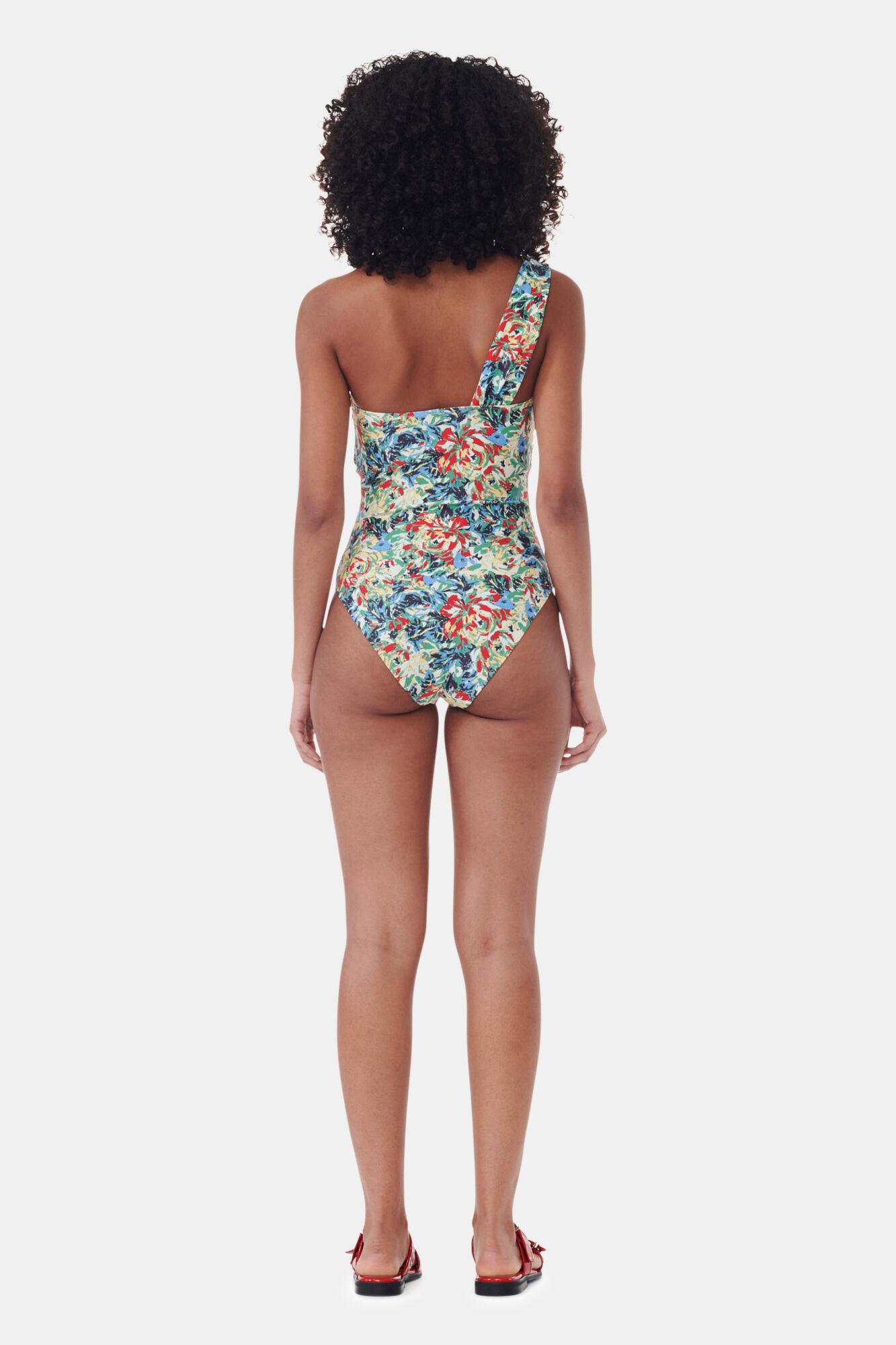 Recycled Printed Gathered Asymmetric Swimsuit Product Image