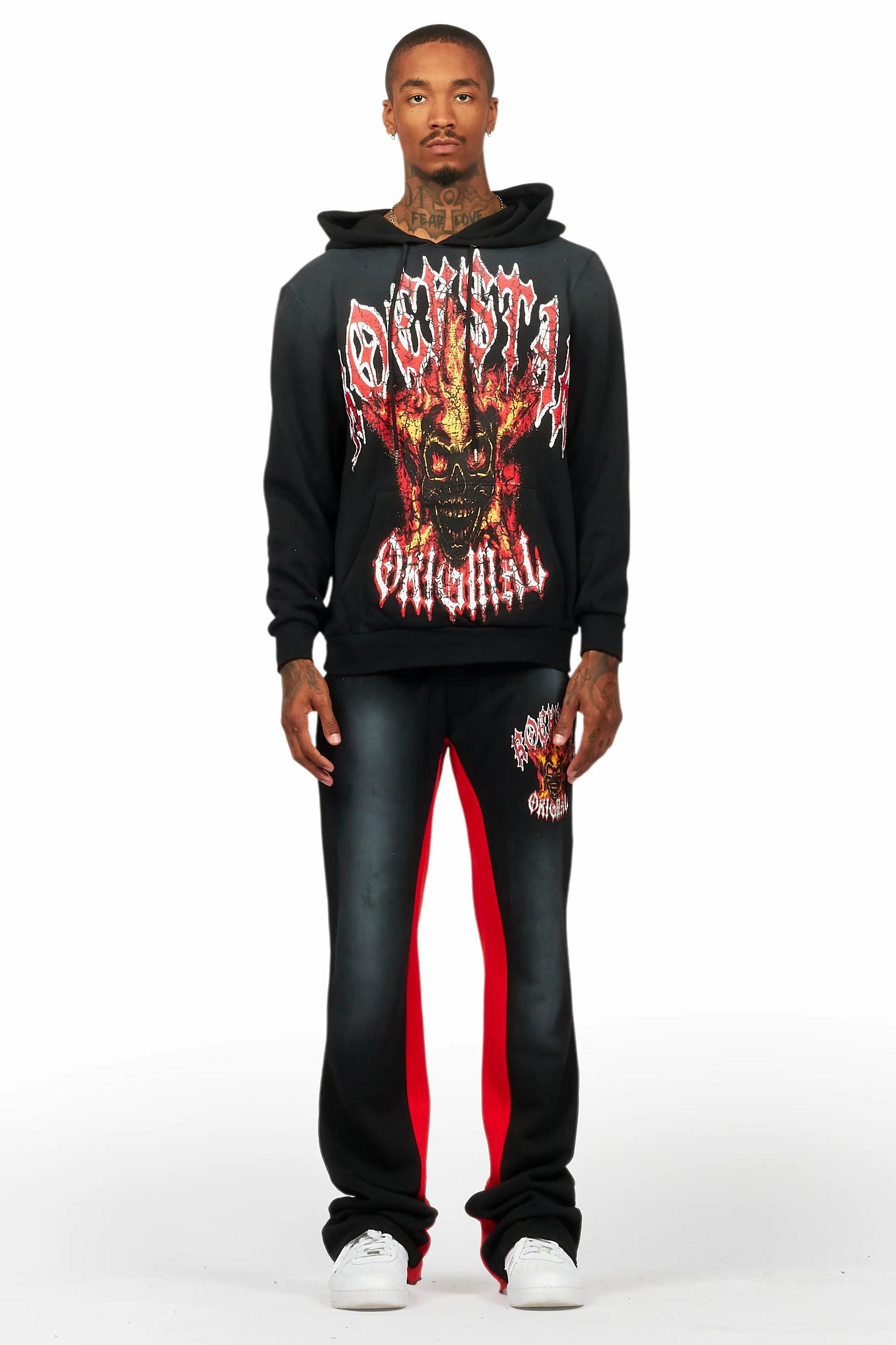 HDStar Black/Red Hoodie/Baggy Track Pant Set Male Product Image