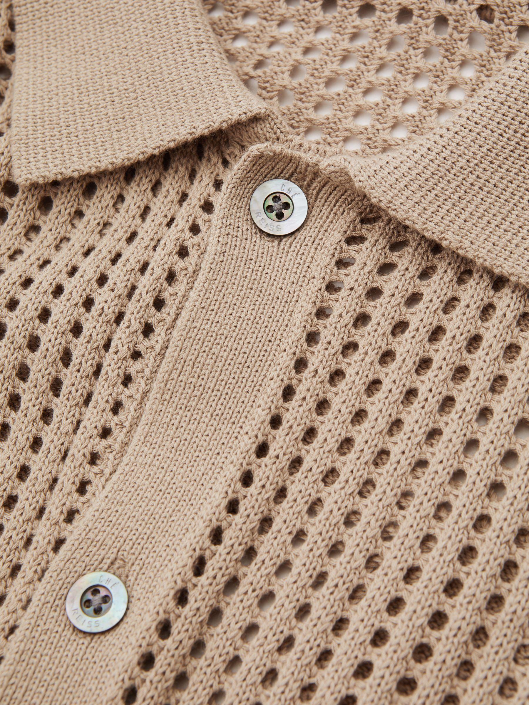 Reiss | Ché Open-Stitch Cuban Collar Shirt in Camel Product Image