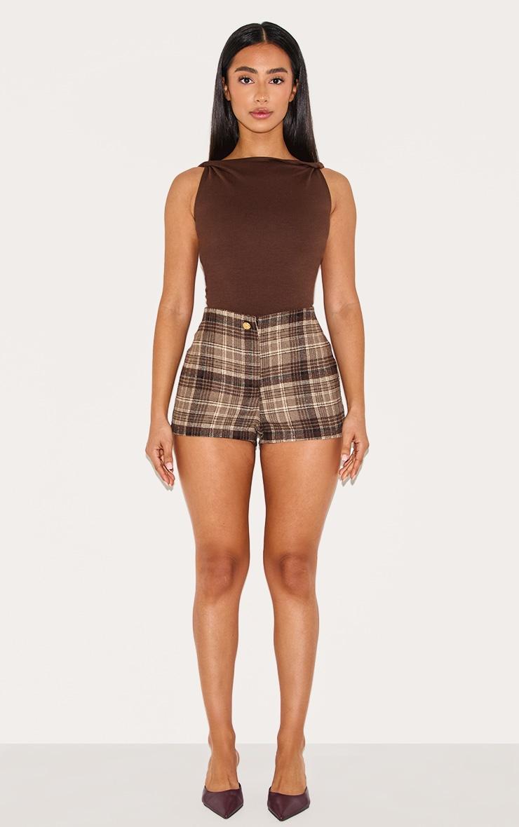 Petite Brown Check Tailored Mid Rise Shorts Product Image