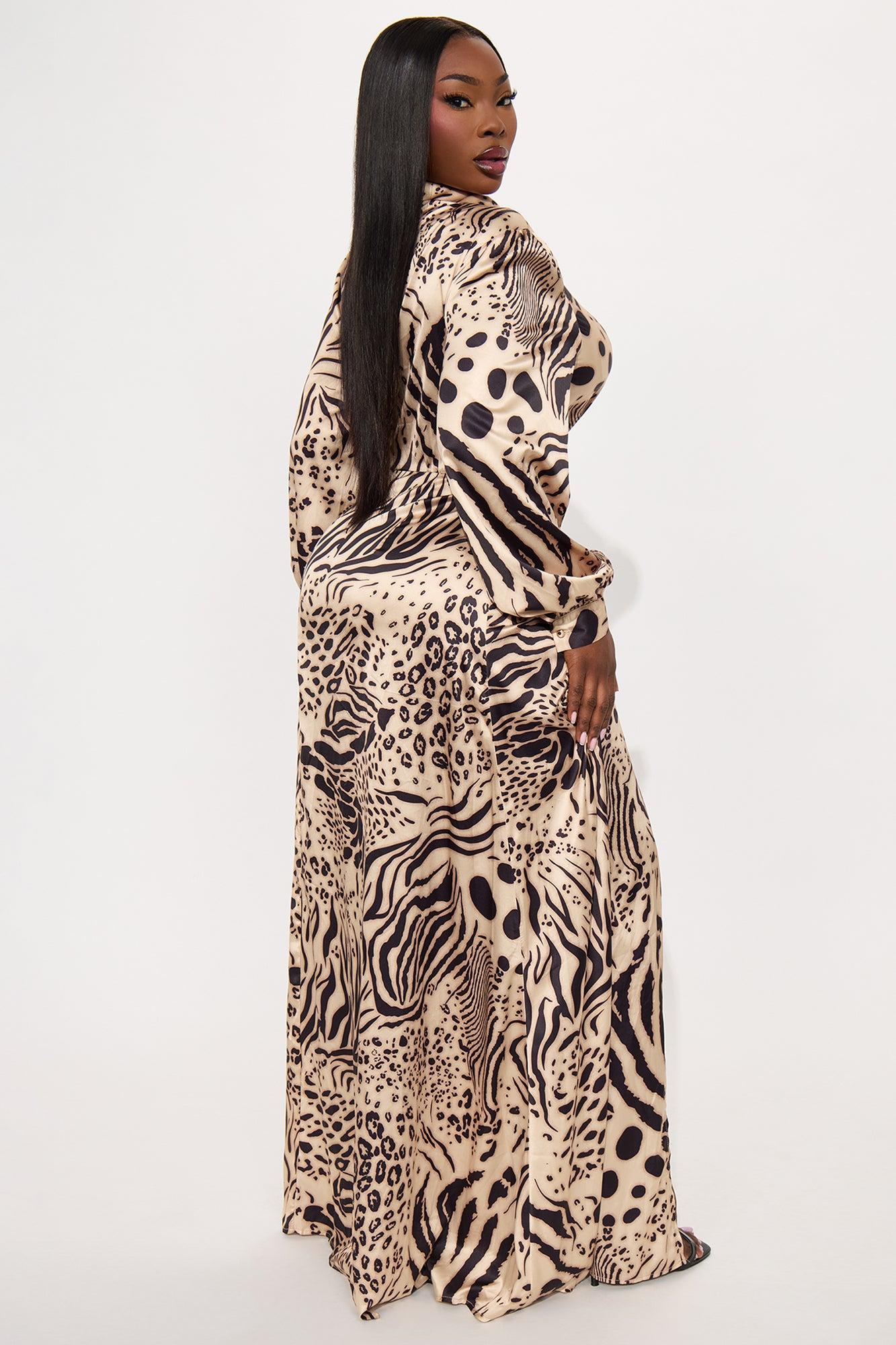 Elevated Lifestyle Satin Maxi Dress - Leopard Female Product Image