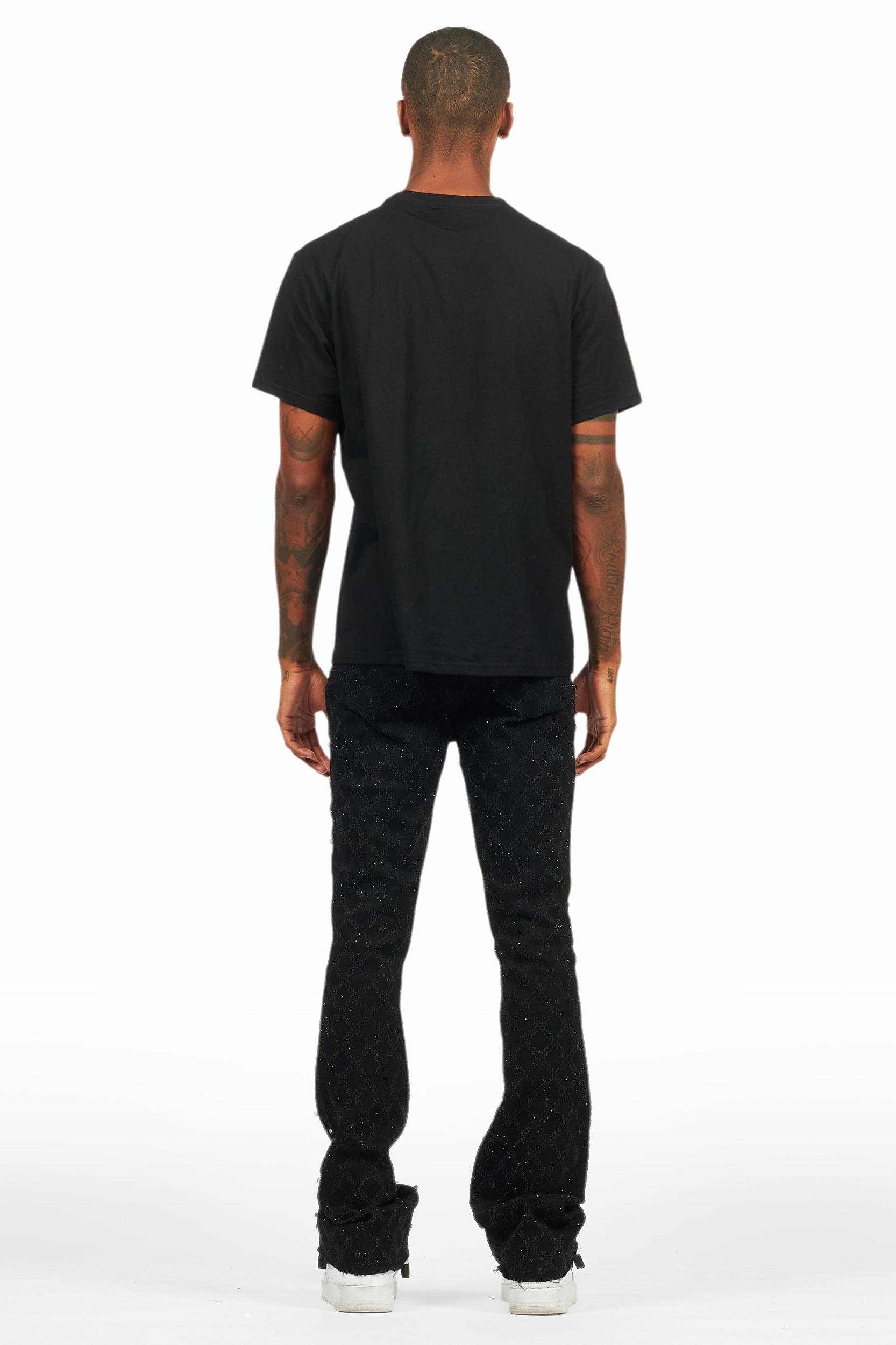 Glit Black Rhinestone Stacked Flare Jean Male Product Image