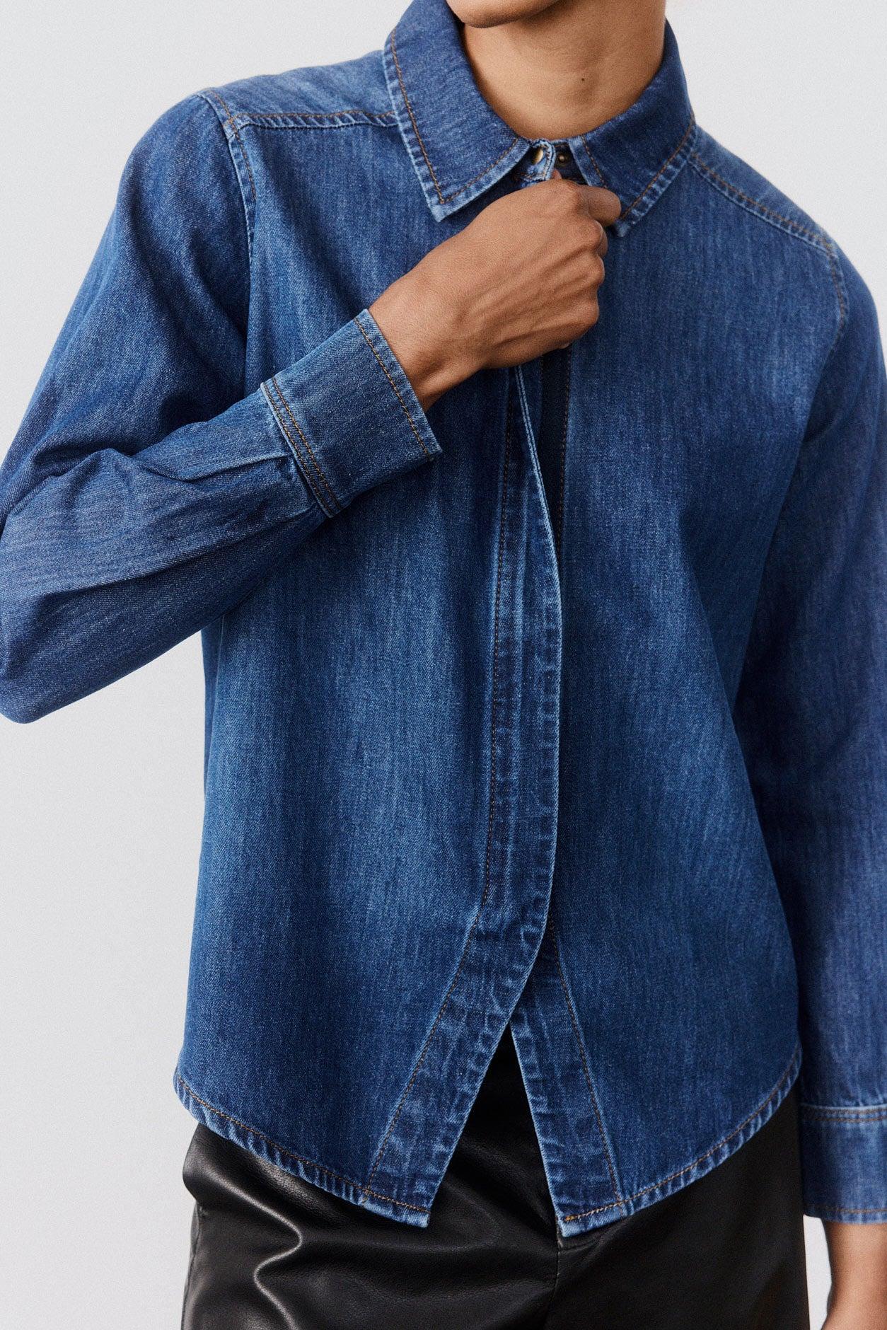 Denim Handkerchief With a Zipper Blouse Product Image