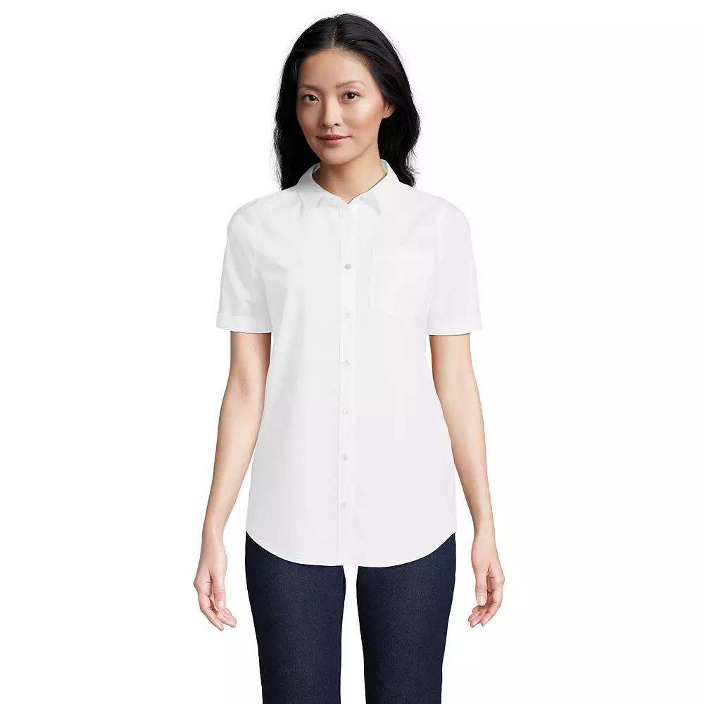 Women's Tall Lands' End Wrinkle-Free No-Iron Favorite Short Sleeve Shirt, Size: Large Tall, White Product Image
