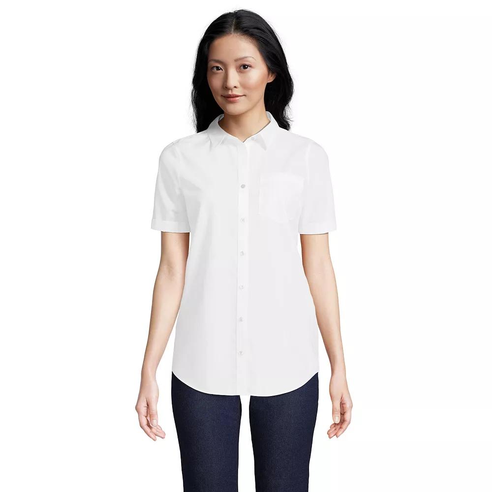 Women's Tall Lands' End Wrinkle-Free No-Iron Favorite Short Sleeve Shirt, Size: Large Tall, White Product Image