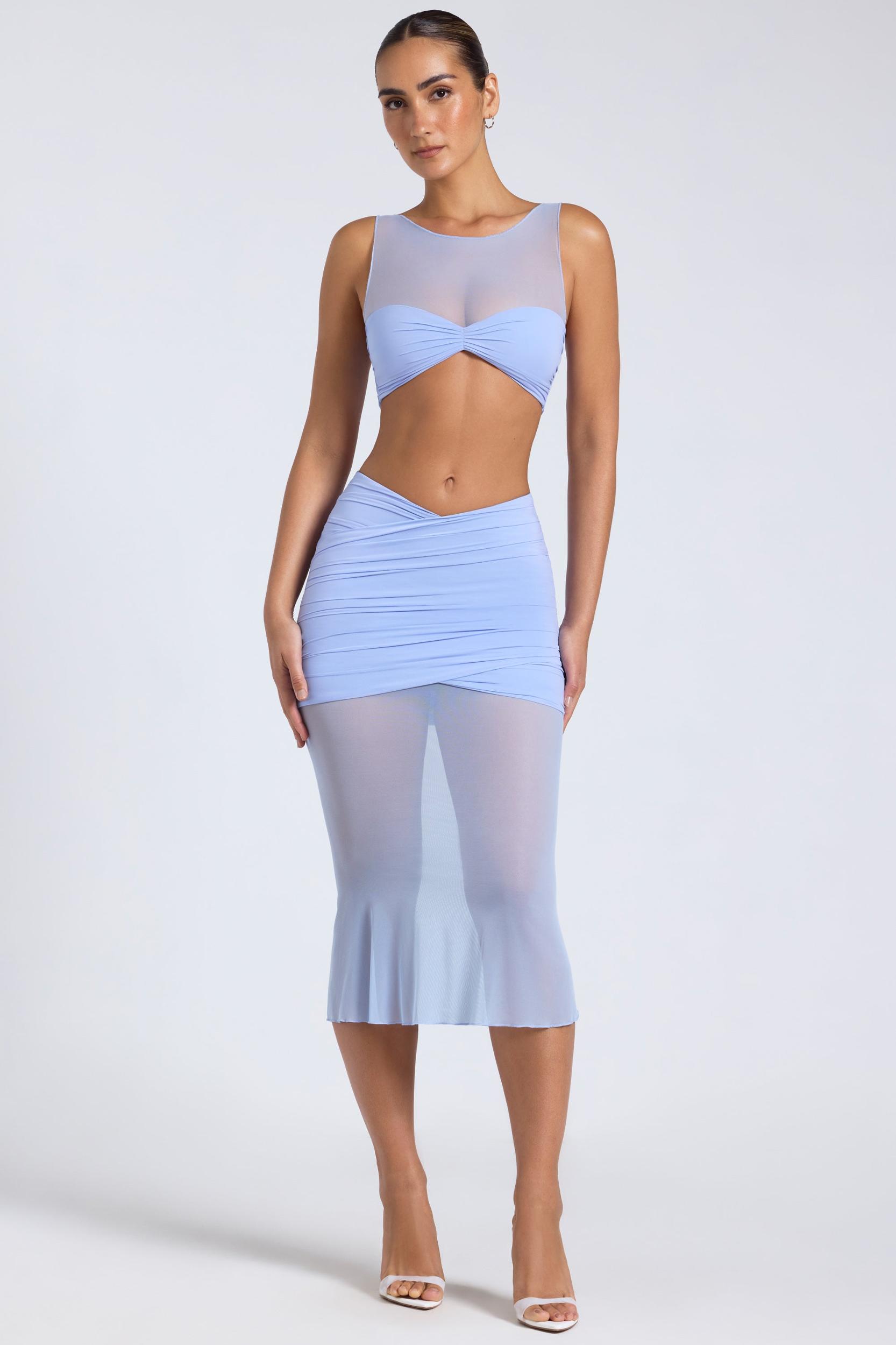 Sheer Panelled Draped Midaxi Skirt in Periwinkle Blue Product Image