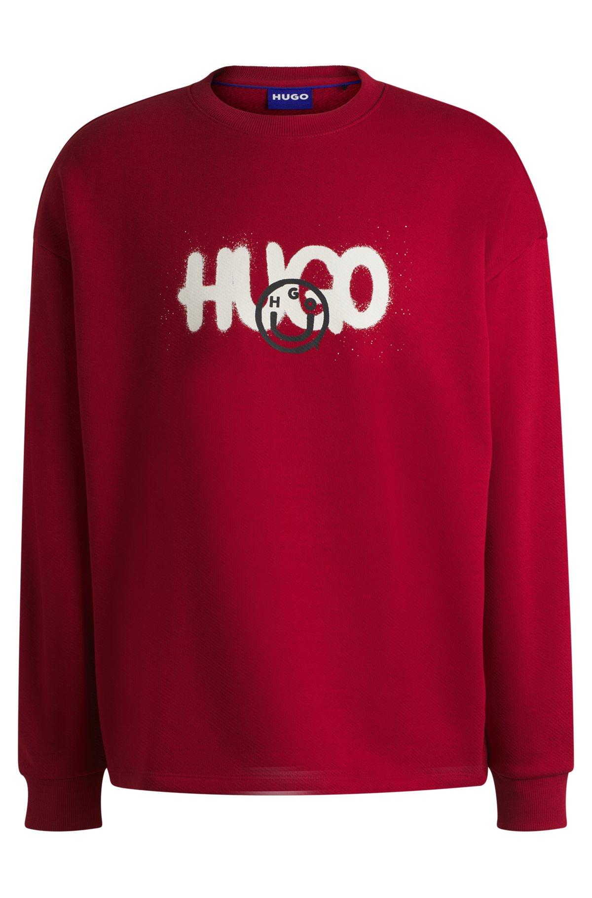 Cotton-terry sweatshirt with Happy HUGO logo Product Image