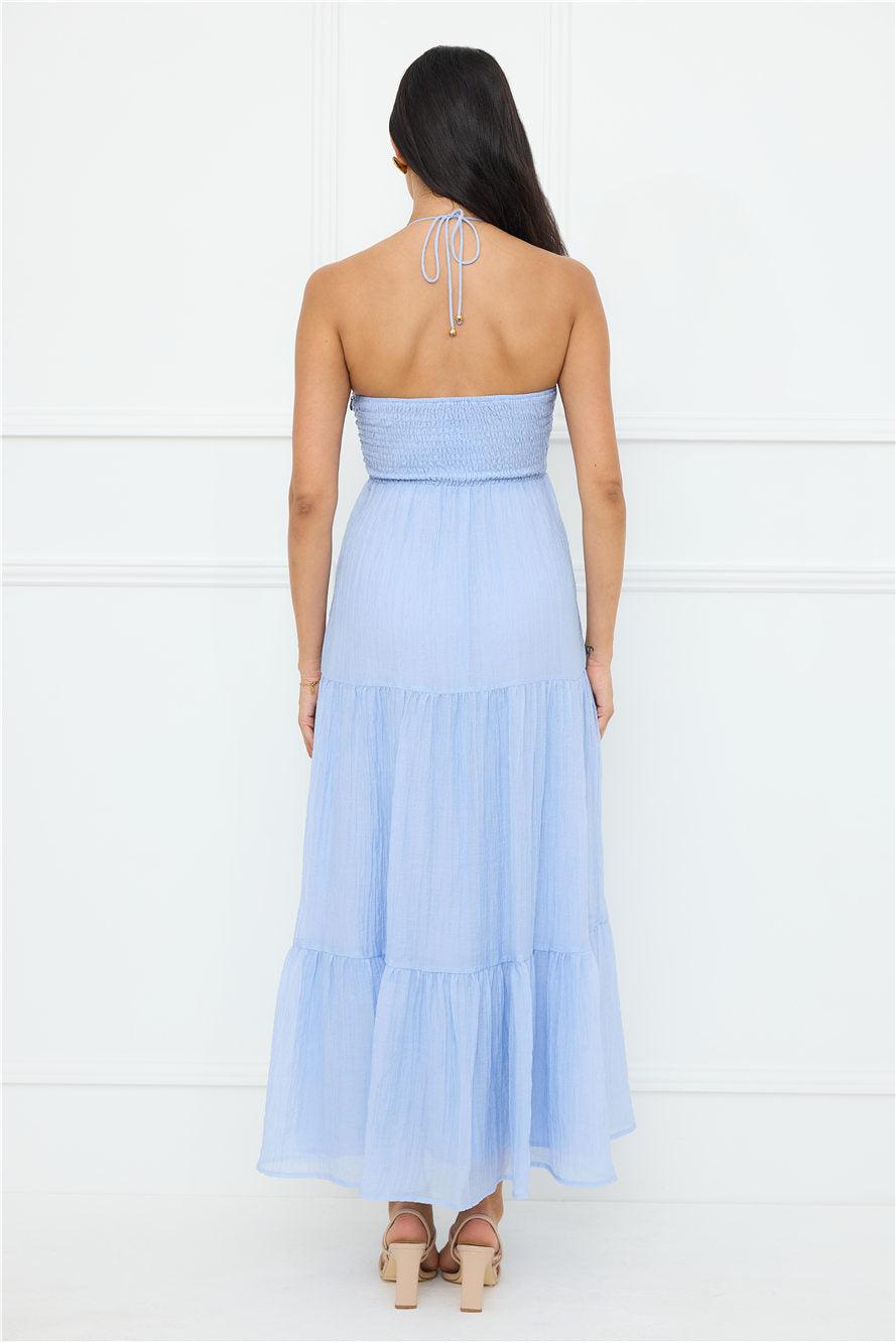 Sunshine Escape Halter Maxi Dress Blue Product Image