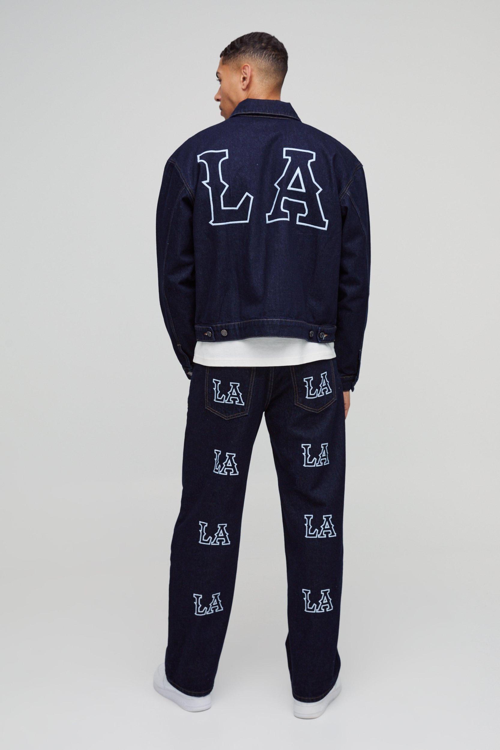 Relaxed Fit LA Embroidery Jeans | boohooMAN USA Product Image