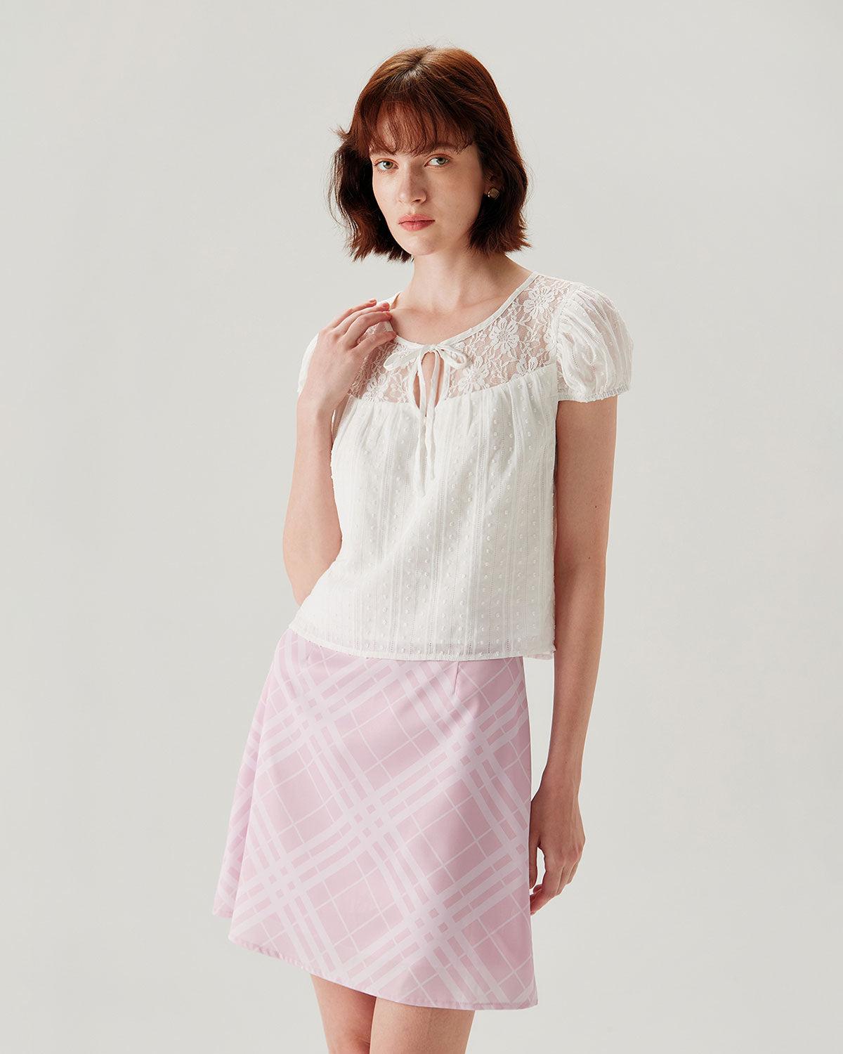 Pink Plaid A-line Mini Skirt Product Image