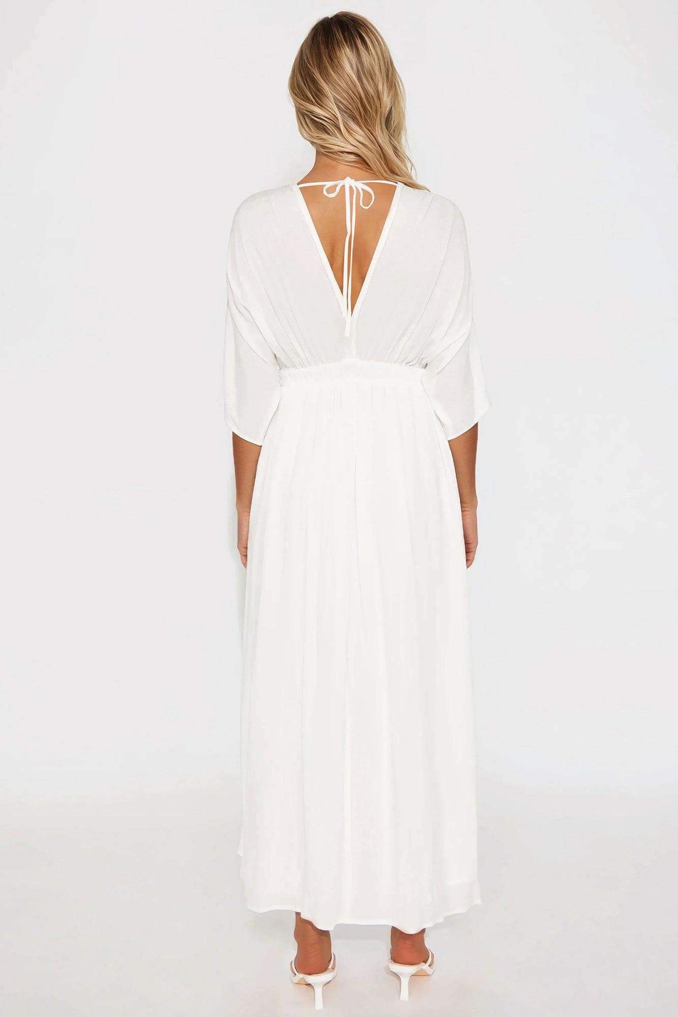 Gianina Gauze Maxi Flowy Dress - White Product Image
