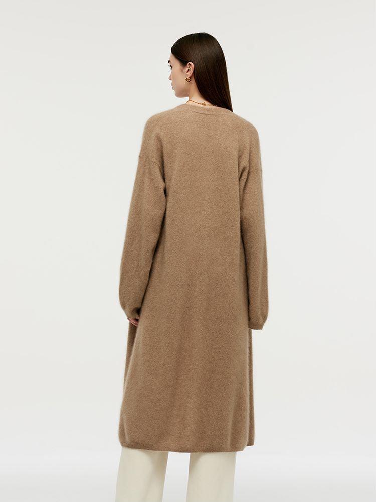 Light Camel Brushed Cashmere Long Women Cardigan Product Image