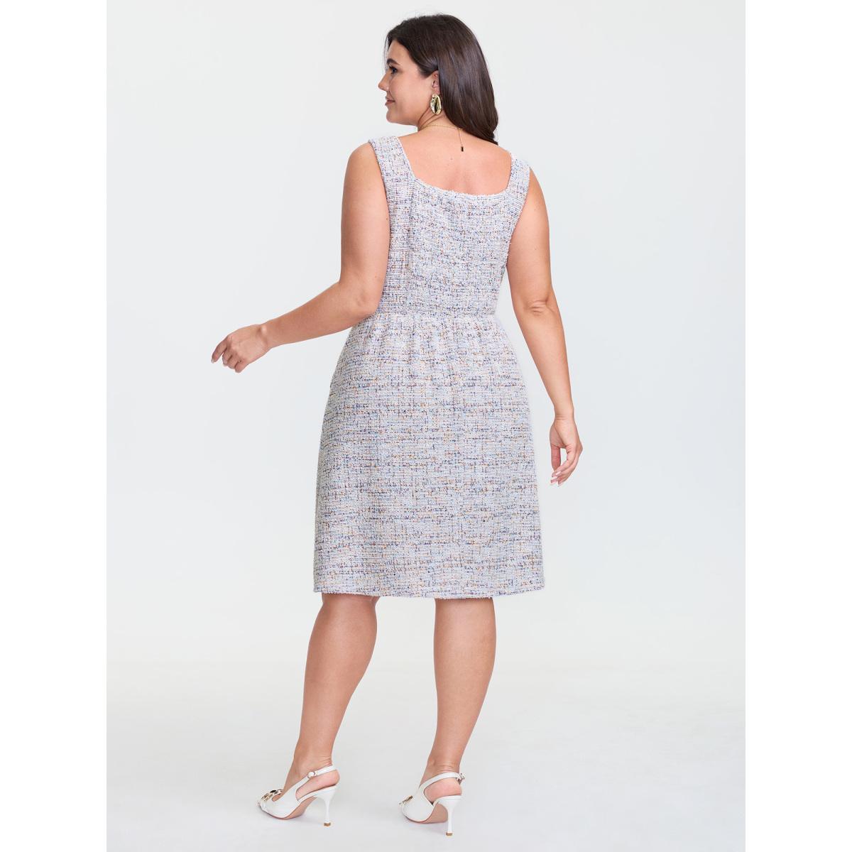 Plus Size Stretchy Tweed Shirred Back Pockets Midi Dress Multicolor Women Timeless Heart neckline Sleeveless Curvy BloomChic 30/6X Product Image