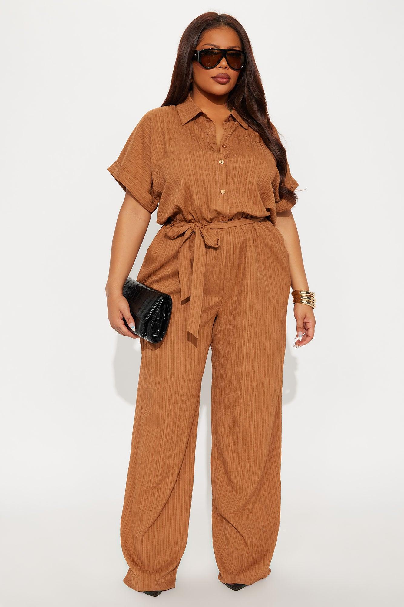 Pamela Collared Jumpsuit - Brown Female Product Image