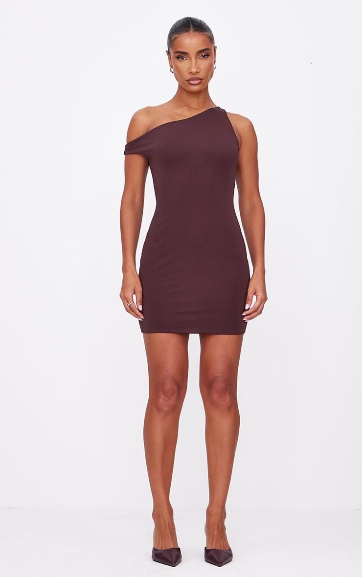 Chocolate Matte Asymmetric Mini Dress Product Image