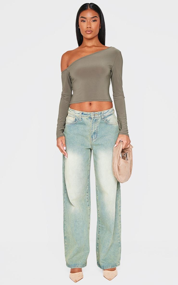 Olive Open Back Asymmetric Long Top Product Image