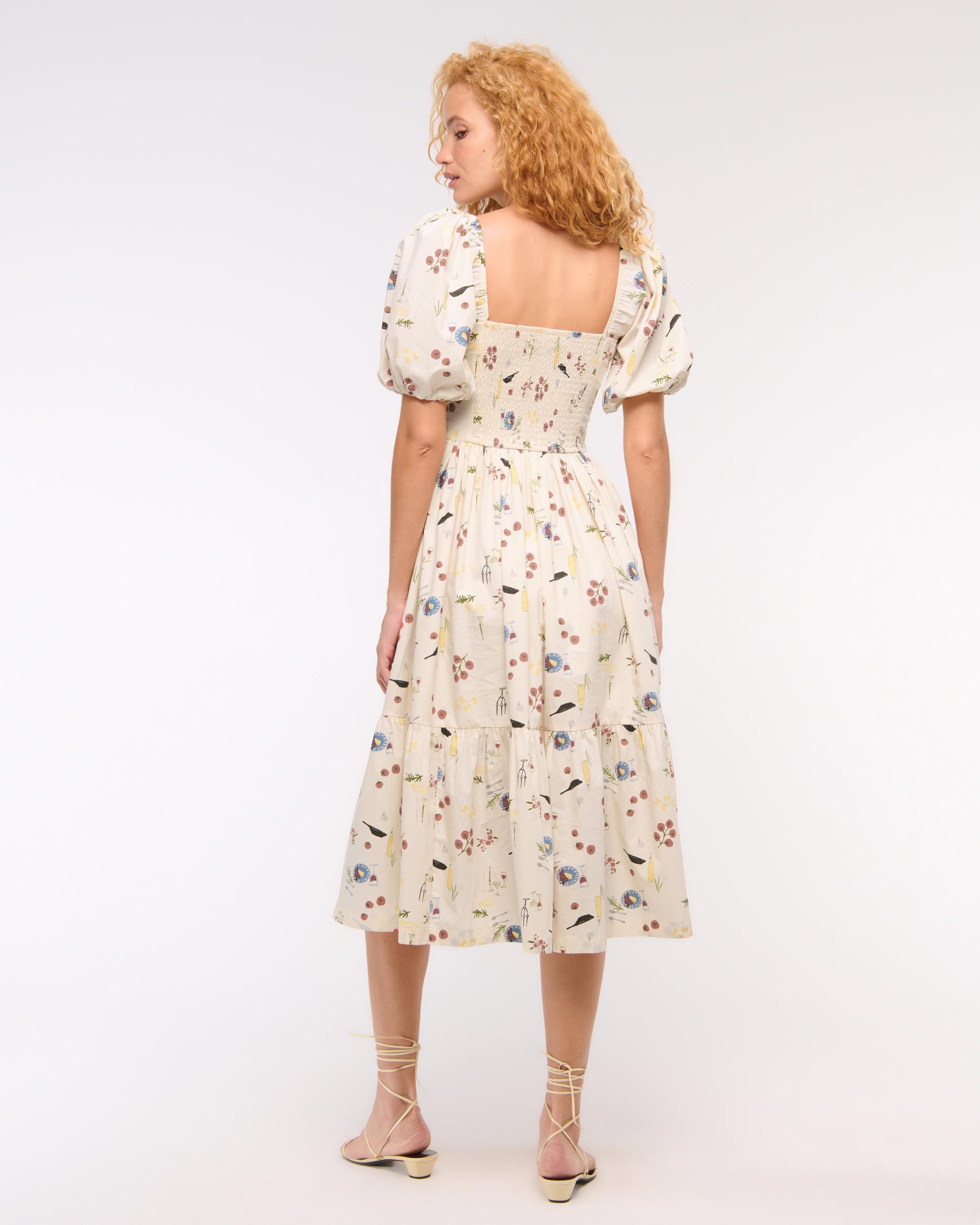 The A&F Emerson Poplin Puff Sleeve Midi Dress Product Image