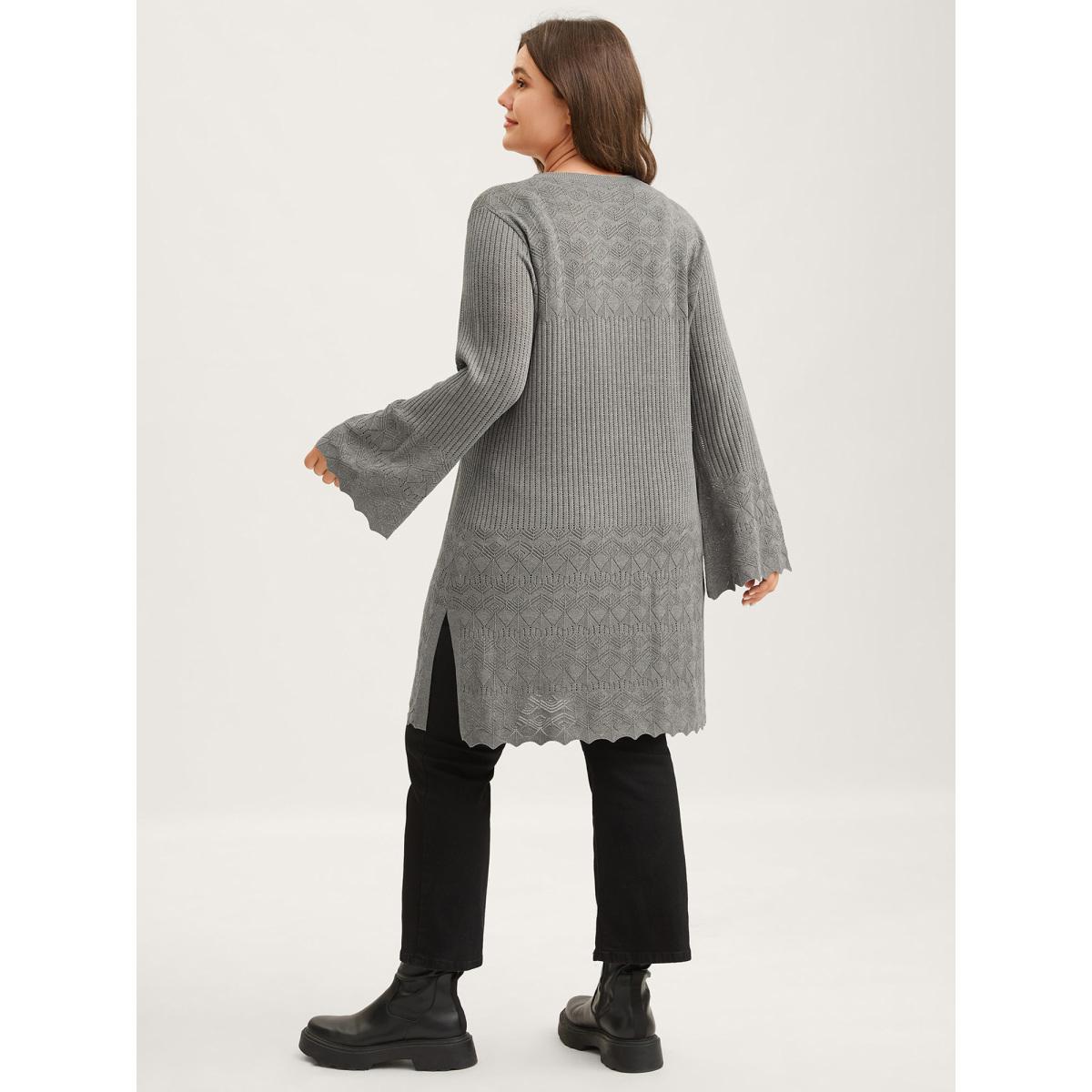 Plus Size Front Tie Textured Long Knit Cardigan DarkGray Women Leisure Loose Long Sleeve Casual Cardigans BloomChic 22-24/3X Product Image