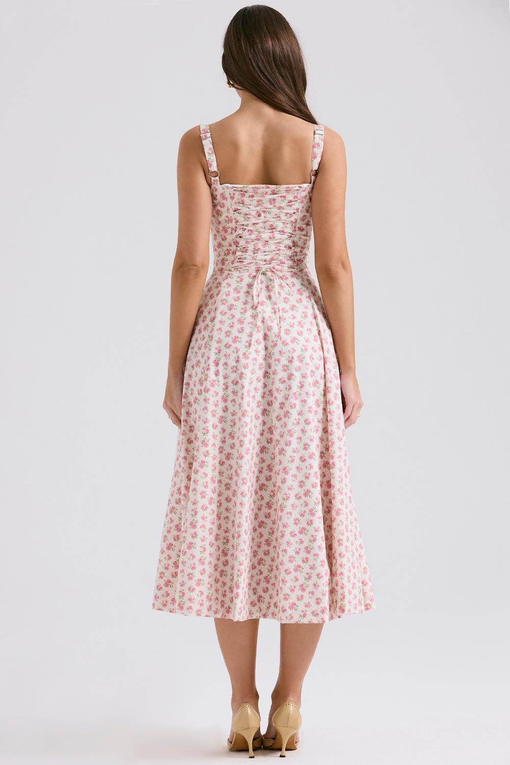 Carmen  white rosebud print cotton bustier sundress Product Image