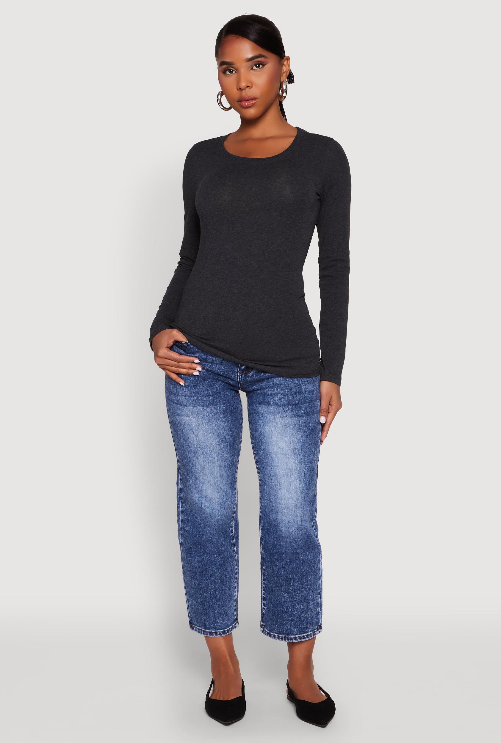 Womens Basic Crew Neck Long Sleeve Tee Product Image
