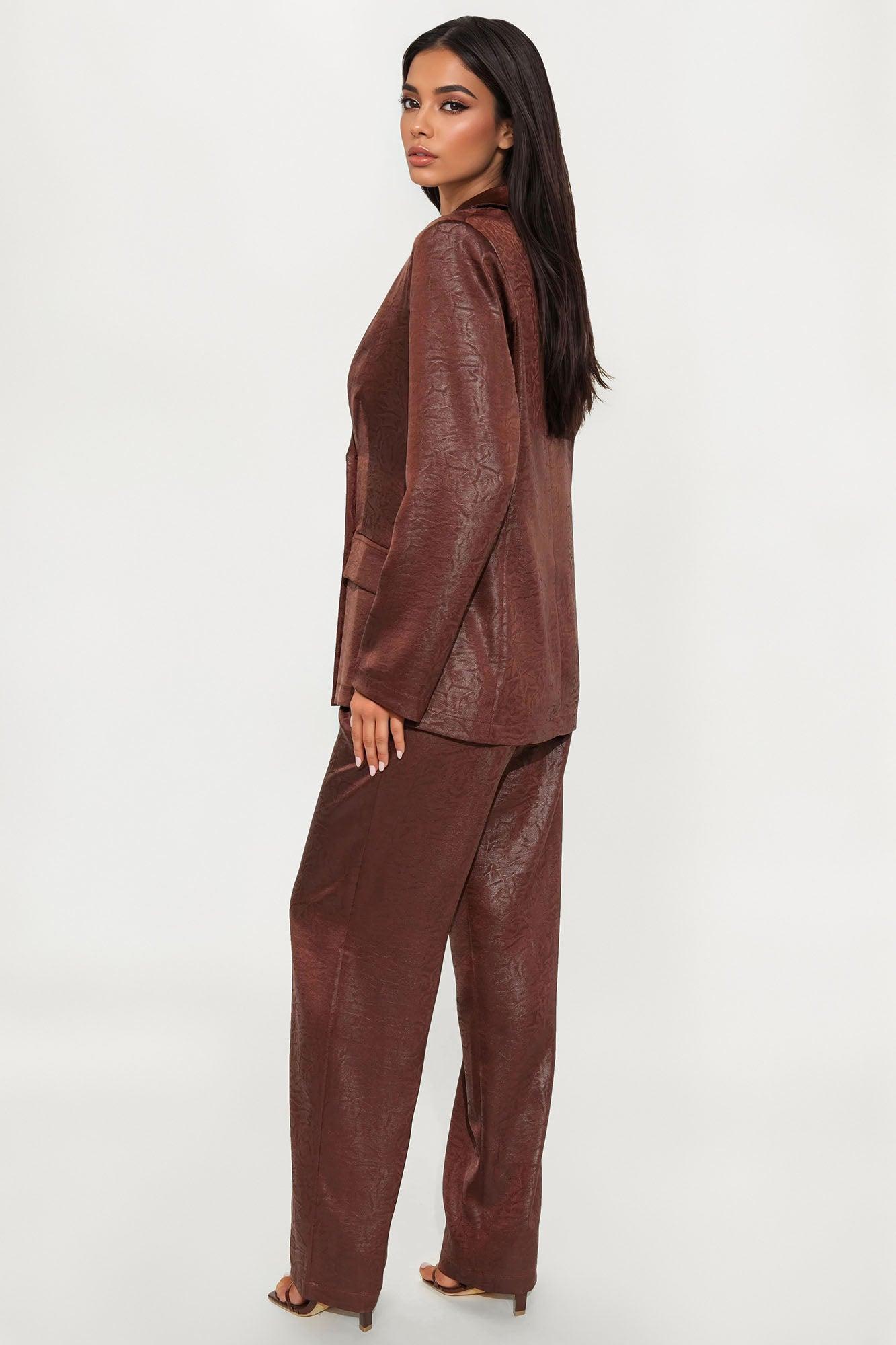 Laurel Satin Blazer Pant Set - Brown Product Image