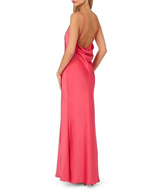 Adrianna Papell Sleeveless Drape Back Stretch Satin Sheath Gown Product Image