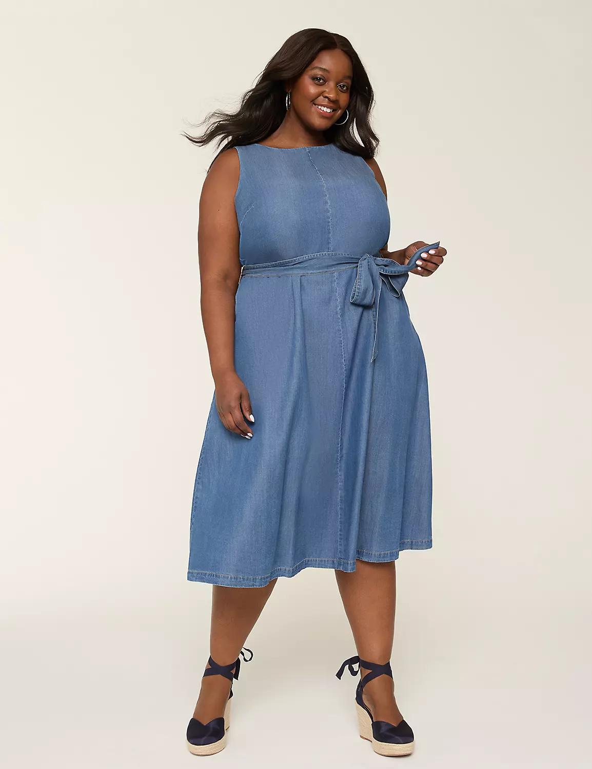 Boatneck Denim Midi Dress Product Image